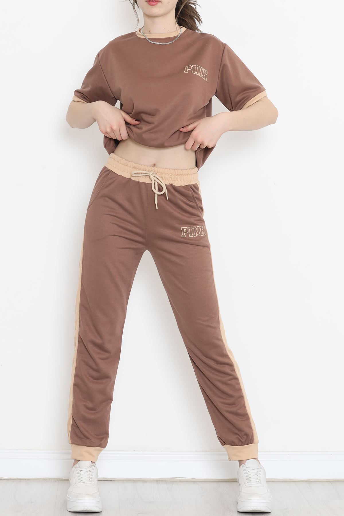 Baskılı İki Renk Eşofman Takımı Acıkahvebej - 16607.5238.