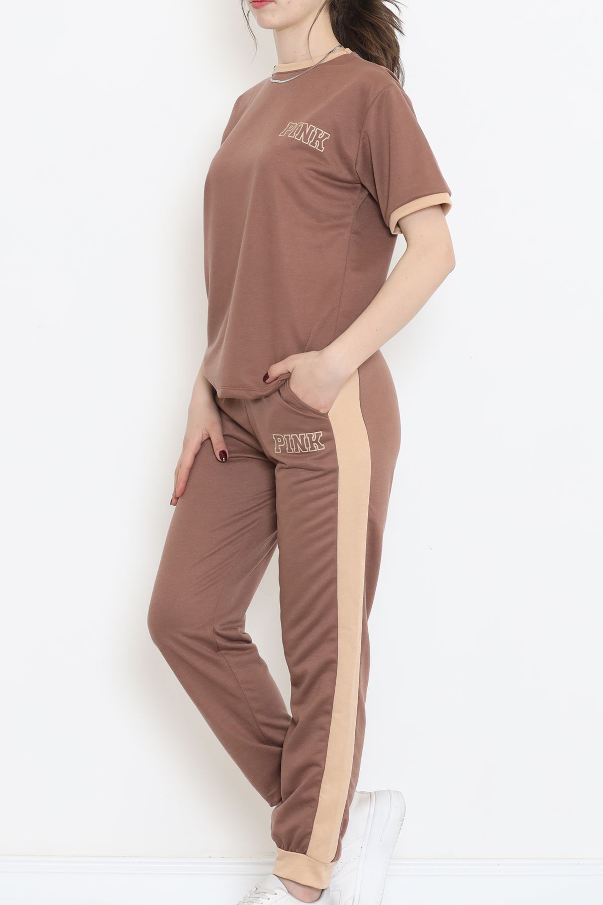 Baskılı İki Renk Eşofman Takımı Acıkahvebej - 16607.5238.