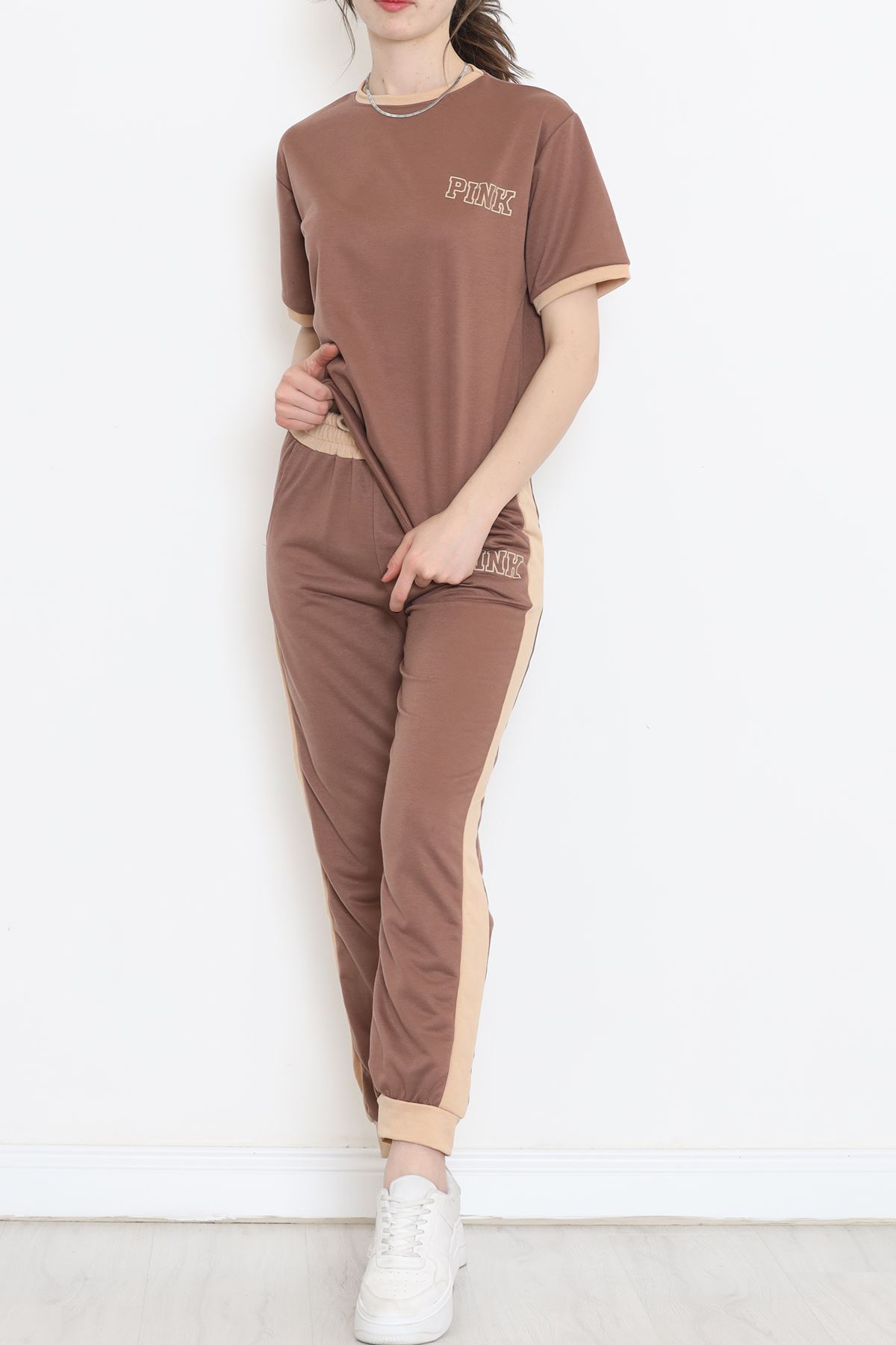 Baskılı İki Renk Eşofman Takımı Acıkahvebej - 16607.5238.