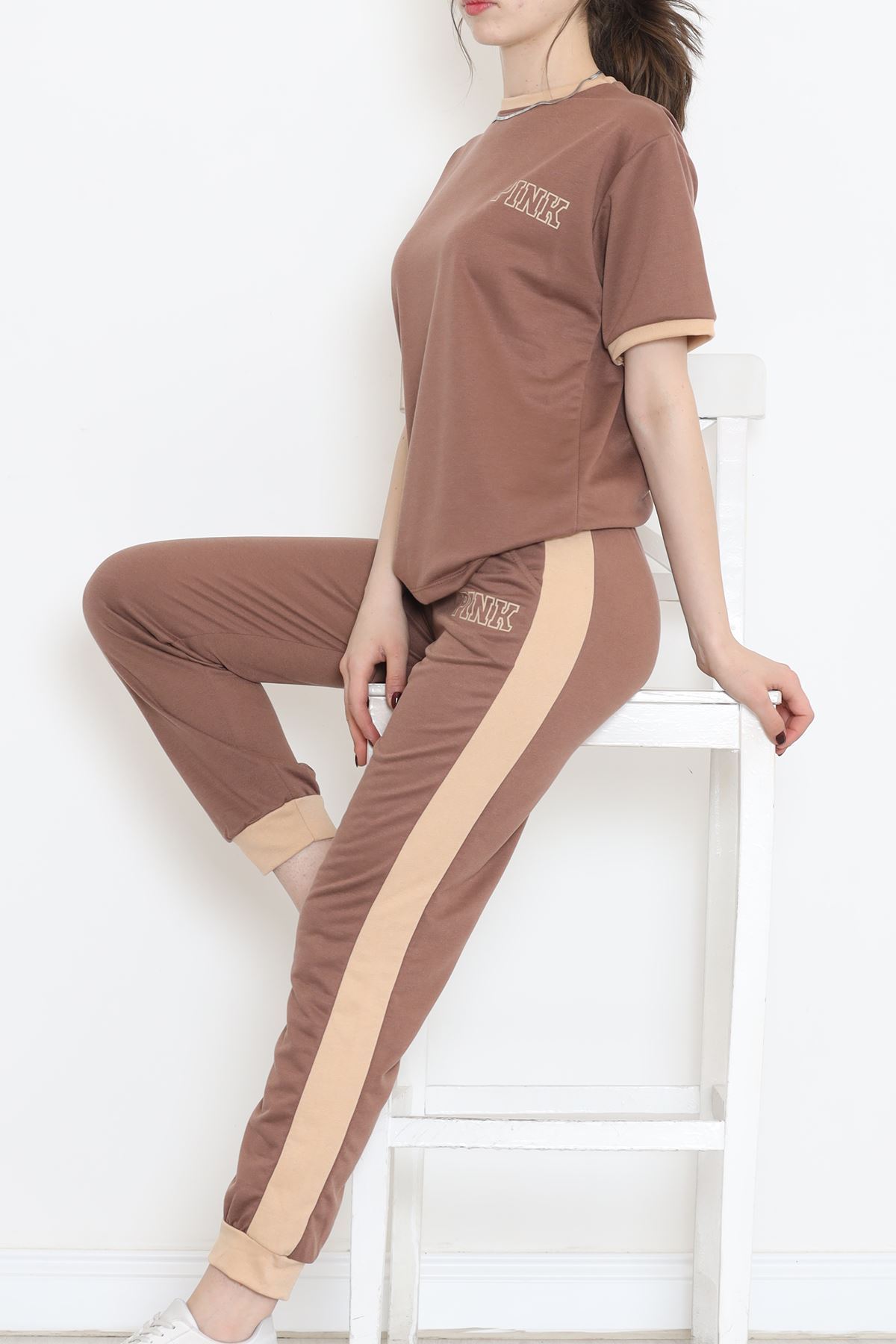 Baskılı İki Renk Eşofman Takımı Acıkahvebej - 16607.5238.