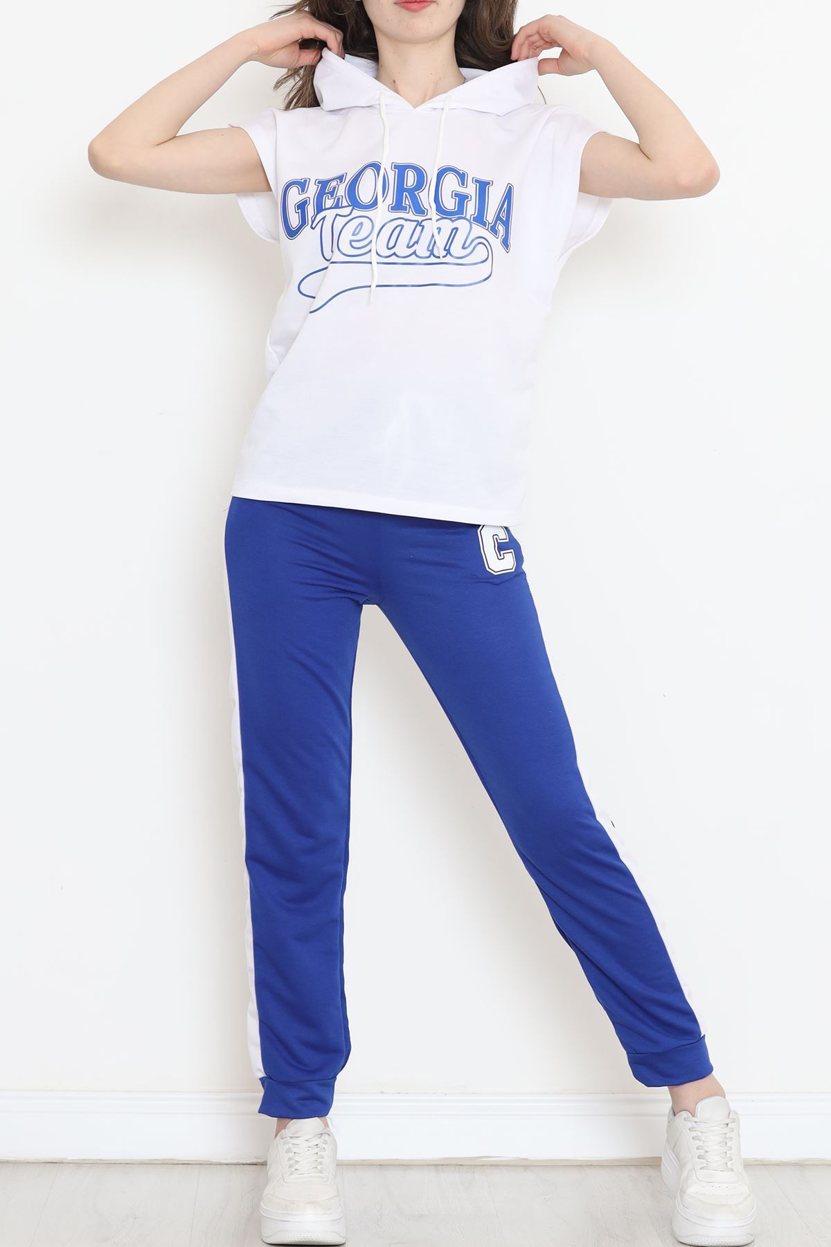 Kapşonlu Baskılı Eşofman Takımı Beyazsaks - 16600.5238.