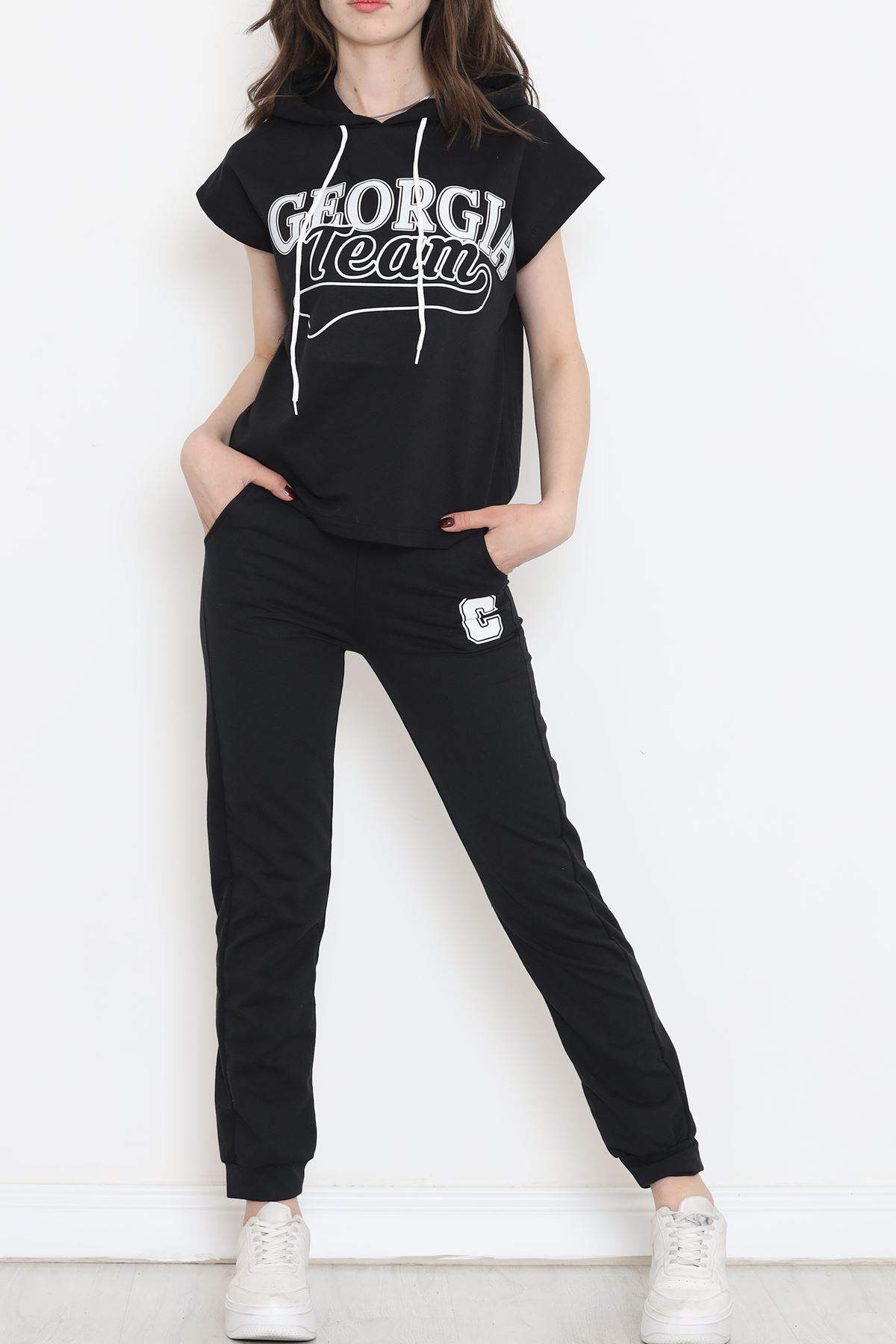 Kapşonlu Baskılı Eşofman Takımı Siyah - 16600.5238.