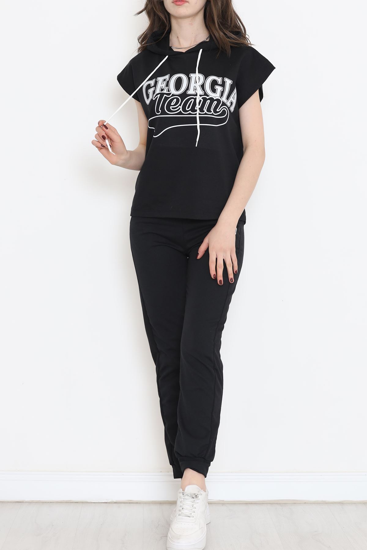 Kapşonlu Baskılı Eşofman Takımı Siyah - 16600.5238.