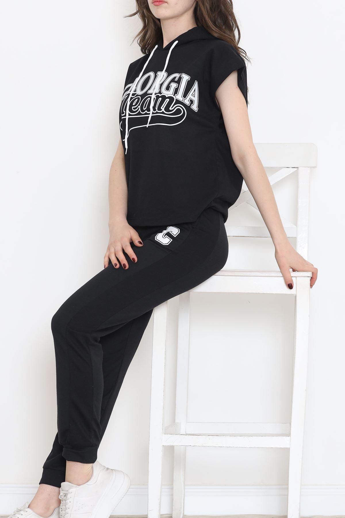 Kapşonlu Baskılı Eşofman Takımı Siyah - 16600.5238.