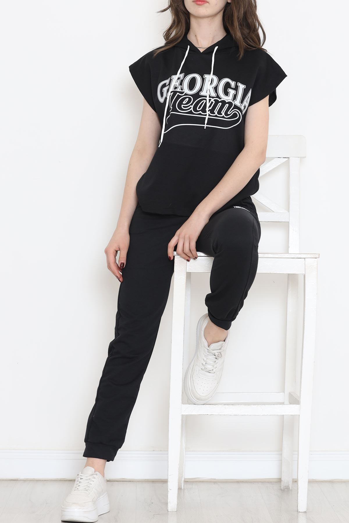 Kapşonlu Baskılı Eşofman Takımı Siyah - 16600.5238.