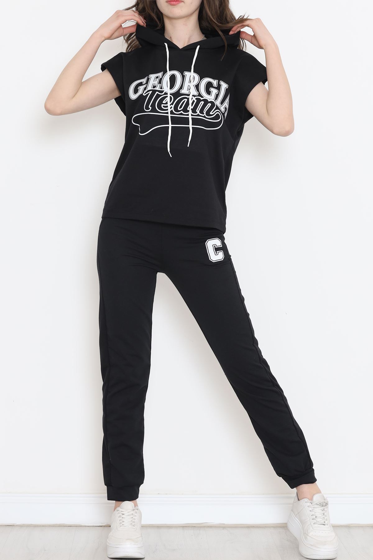 Kapşonlu Baskılı Eşofman Takımı Siyah - 16600.5238.