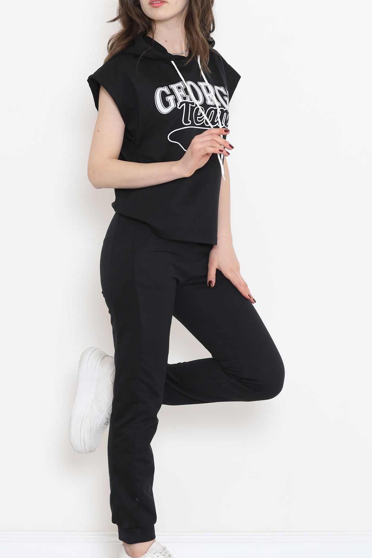 Kapşonlu Baskılı Eşofman Takımı Siyah - 16600.5238.