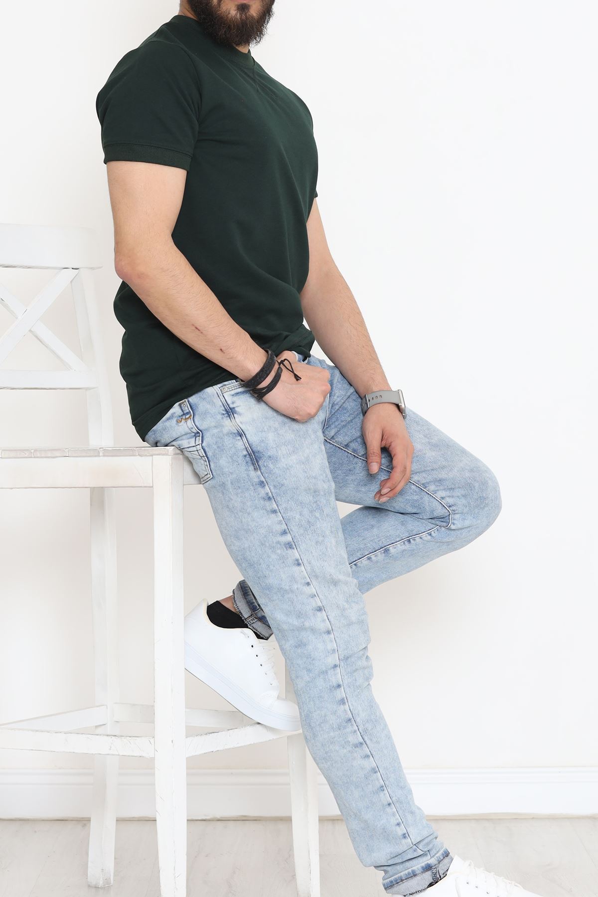 Bisiklet Yaka İki İplik Tişört Zümrüt - 152430.275.