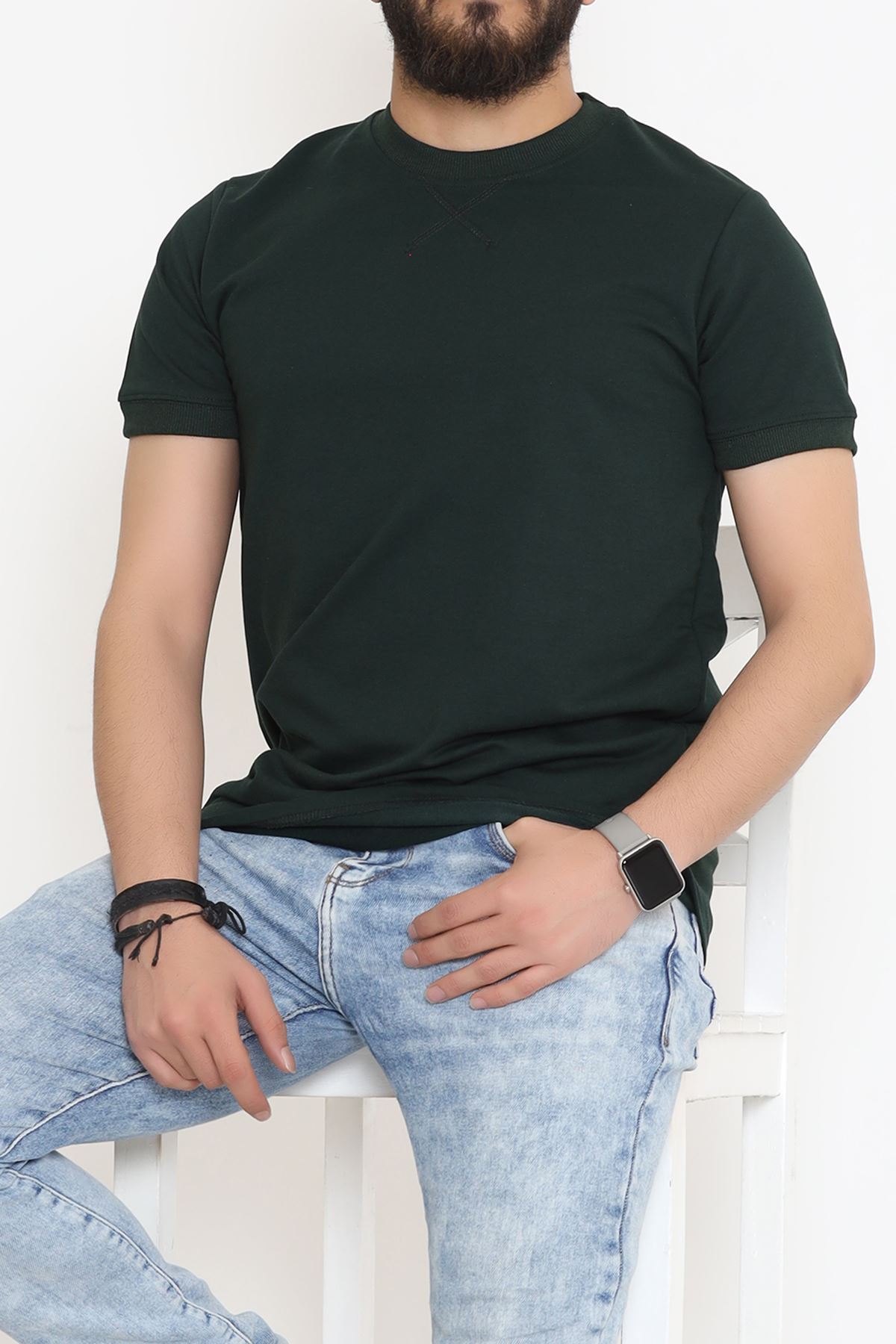 Bisiklet Yaka İki İplik Tişört Zümrüt - 152430.275.