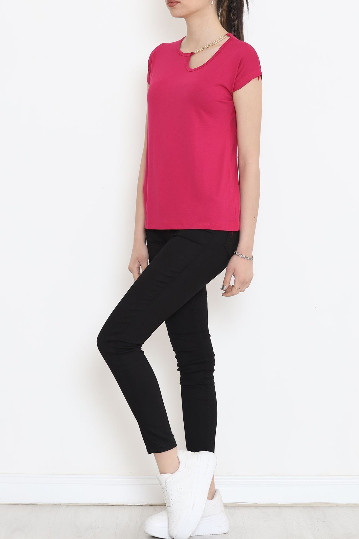 Yaka Zincir Detaylı Bluz Fuşya - 18156.599.