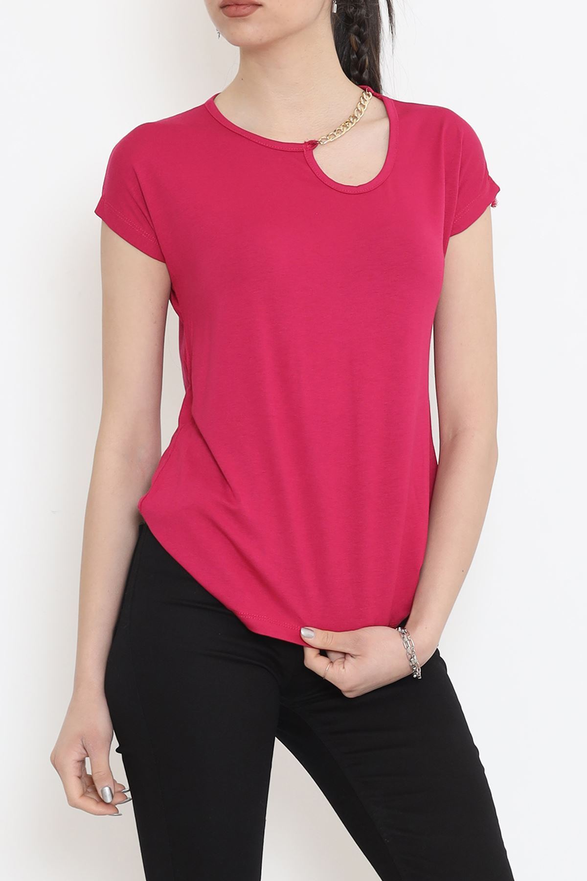 Yaka Zincir Detaylı Bluz Fuşya - 18156.599.