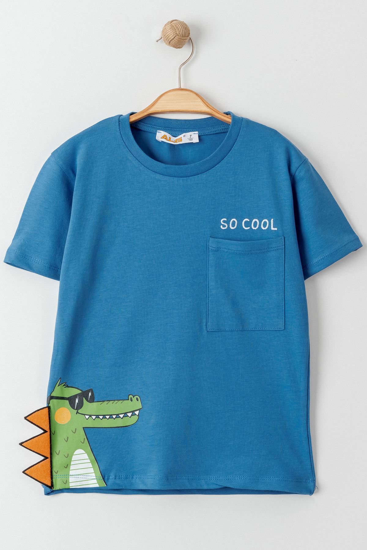 3-7 Yaş Baskılı Cepli Çocuk Tişört Mavi - 224683.1576.