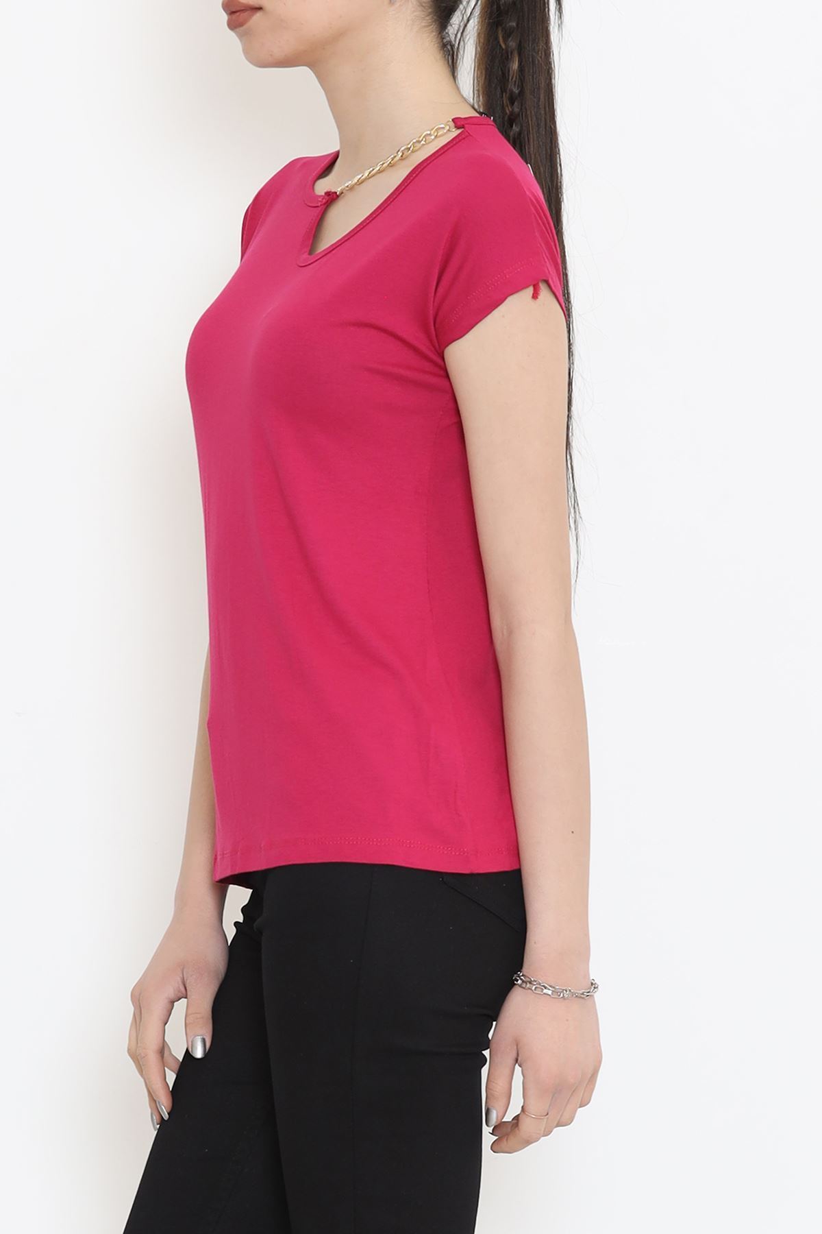 Yaka Zincir Detaylı Bluz Fuşya - 18156.599.