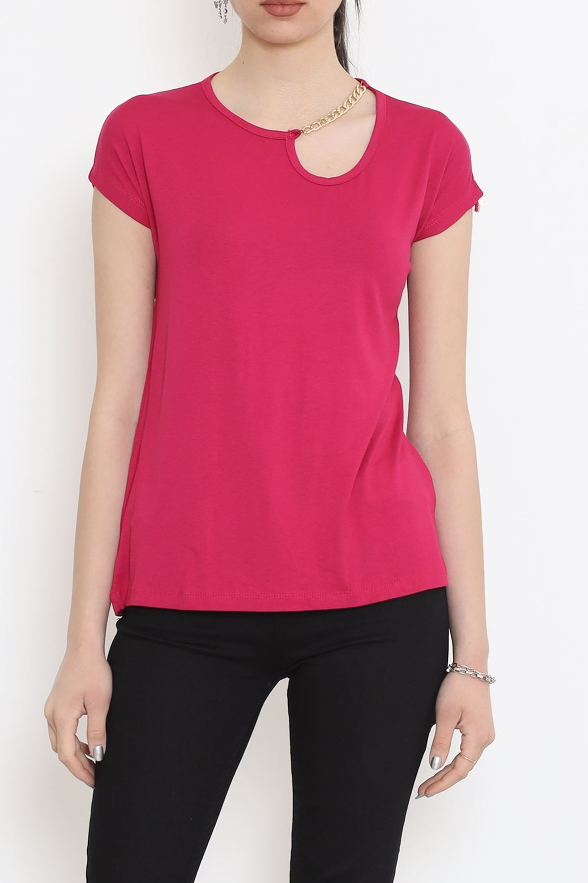 Yaka Zincir Detaylı Bluz Fuşya - 18156.599.