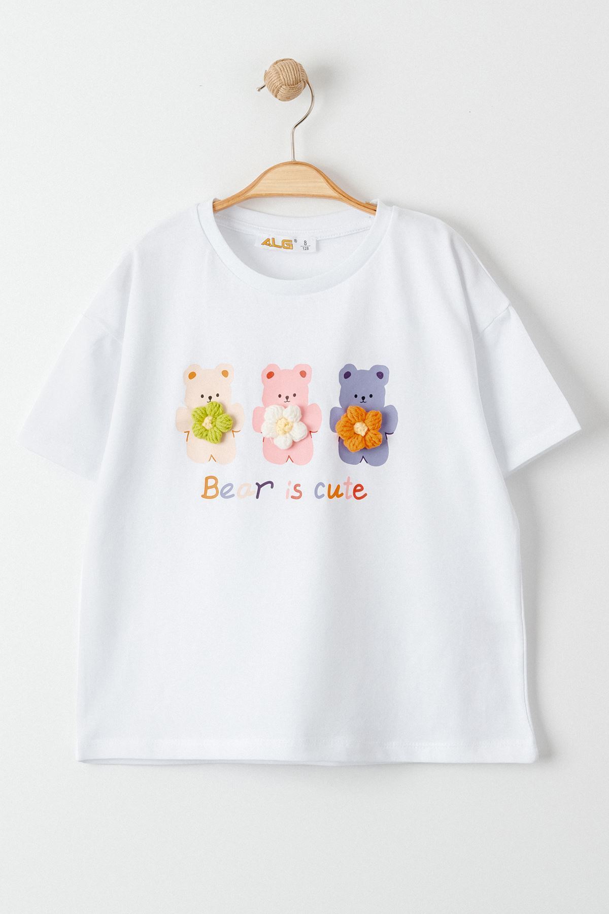 8-12 Yaş Çiçek Detaylı Çocuk Tişört Beyaz - 724460.1576.