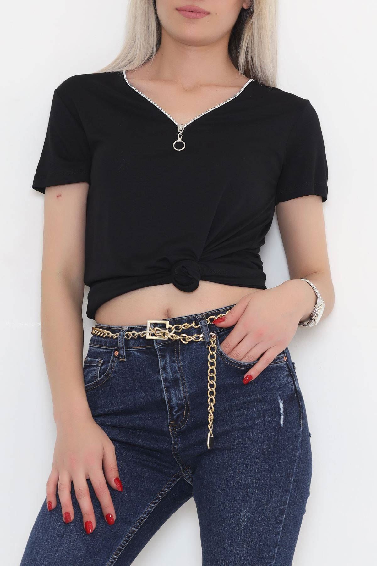 Fermuar Detaylı Bluz Siyah - 11366.599.