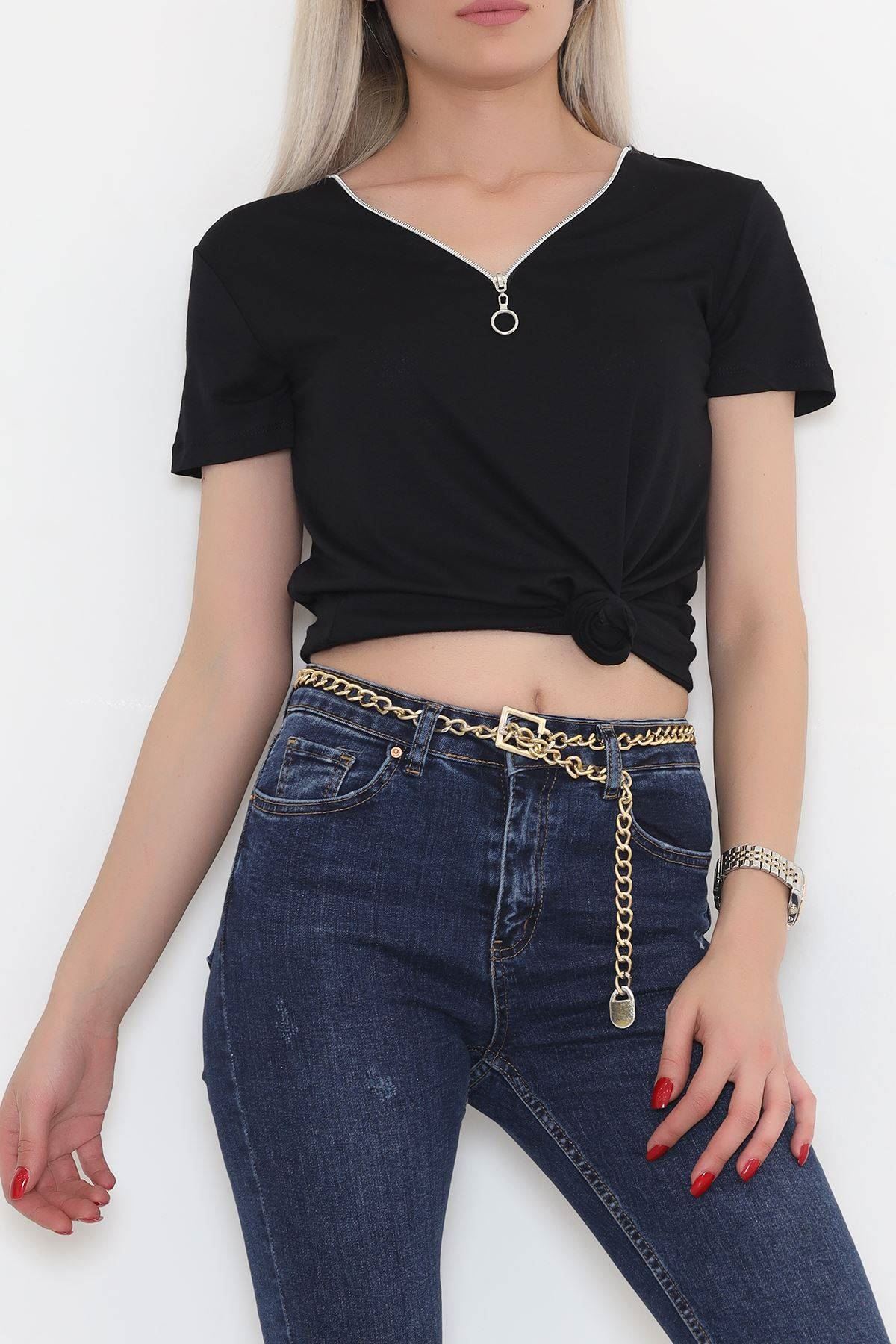 Fermuar Detaylı Bluz Siyah - 11366.599.