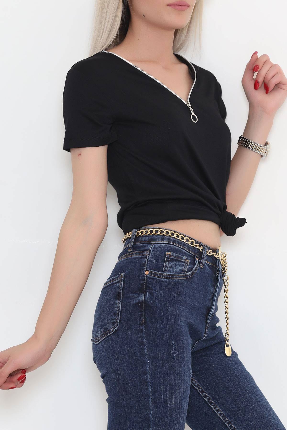 Fermuar Detaylı Bluz Siyah - 11366.599.