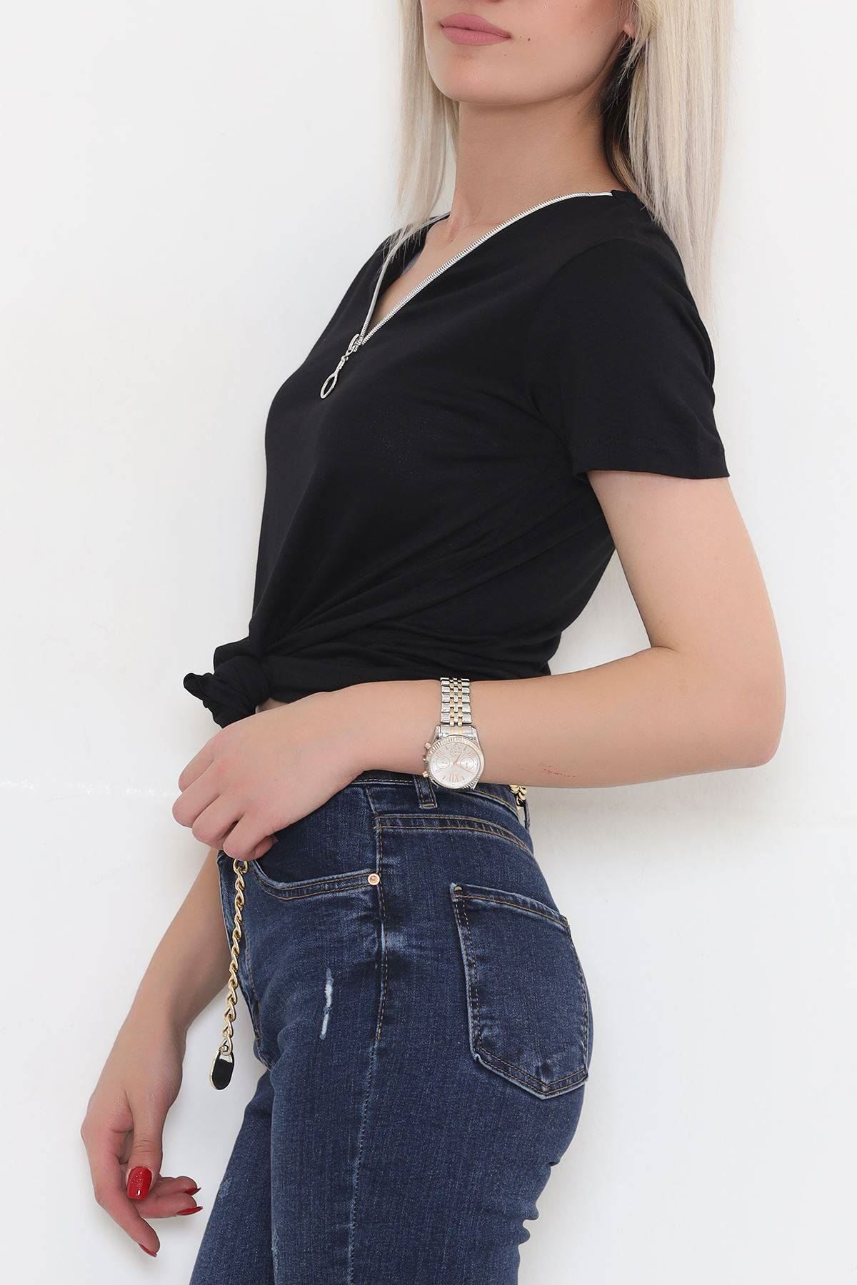 Fermuar Detaylı Bluz Siyah - 11366.599.