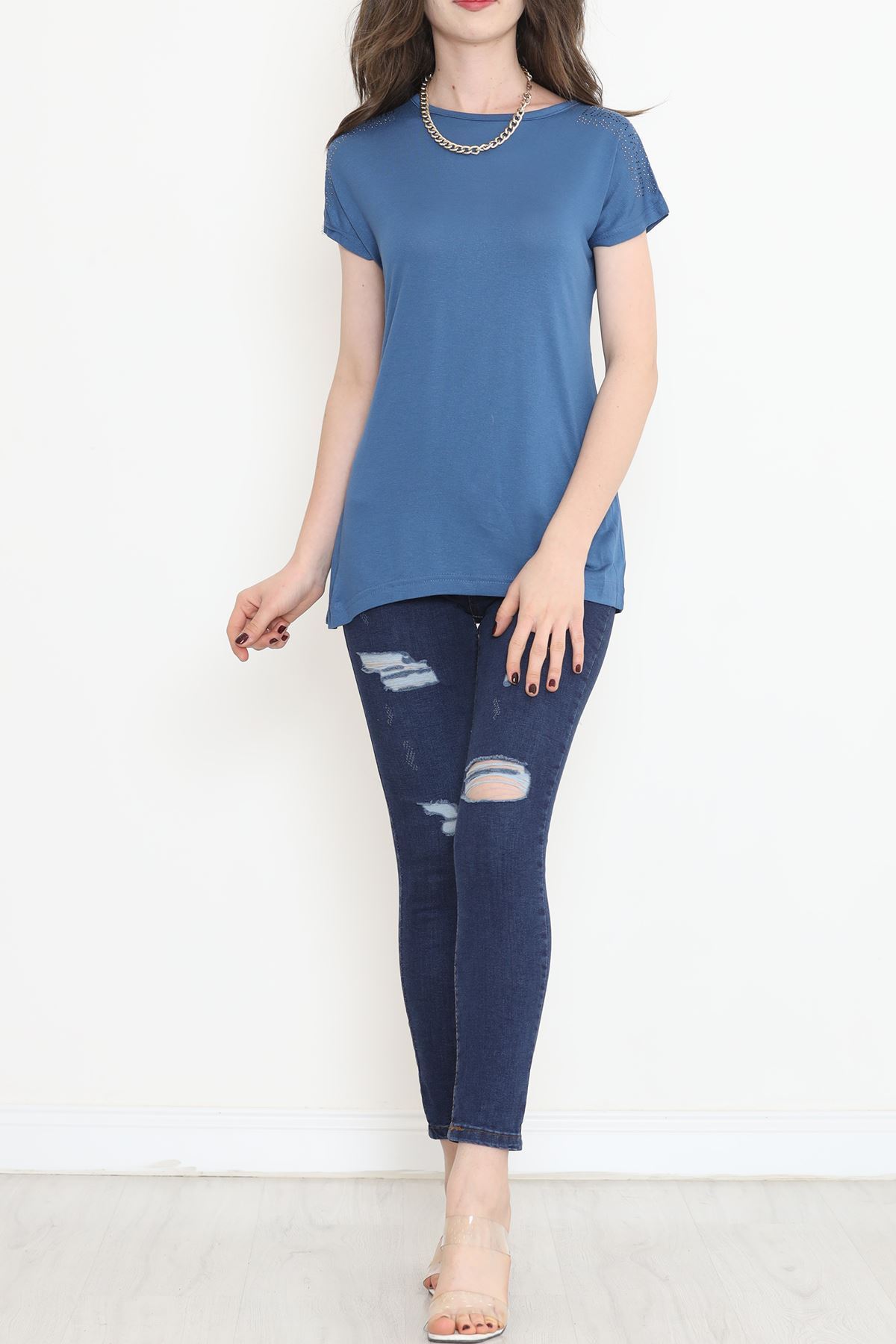 Omuz İşlemeli Bluz İndigo - 17148.599.