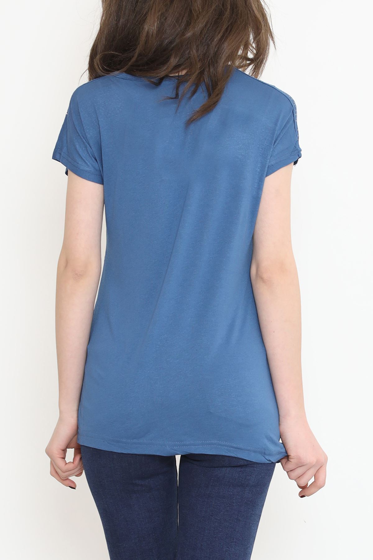 Omuz İşlemeli Bluz İndigo - 17148.599.