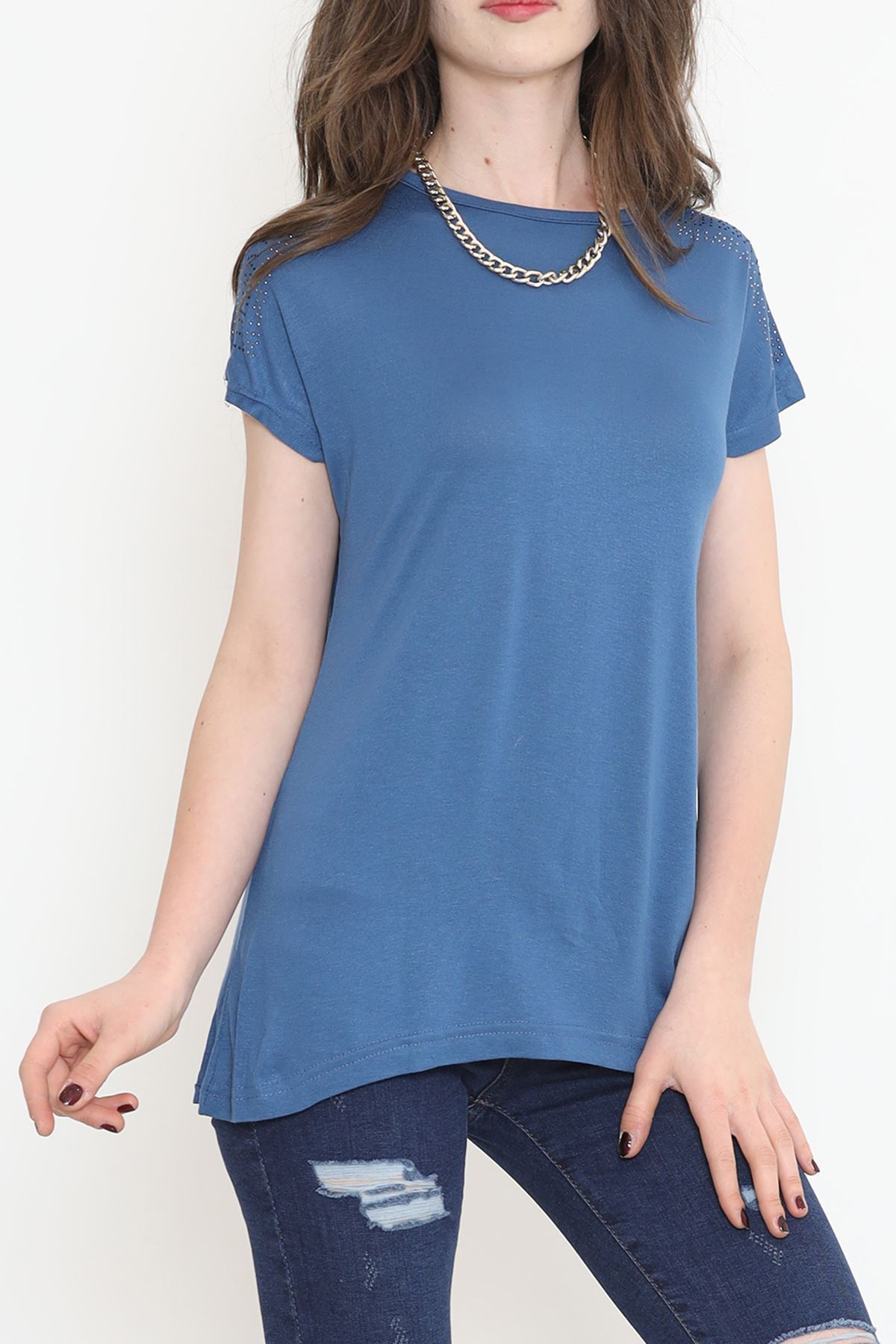 Omuz İşlemeli Bluz İndigo - 17148.599.