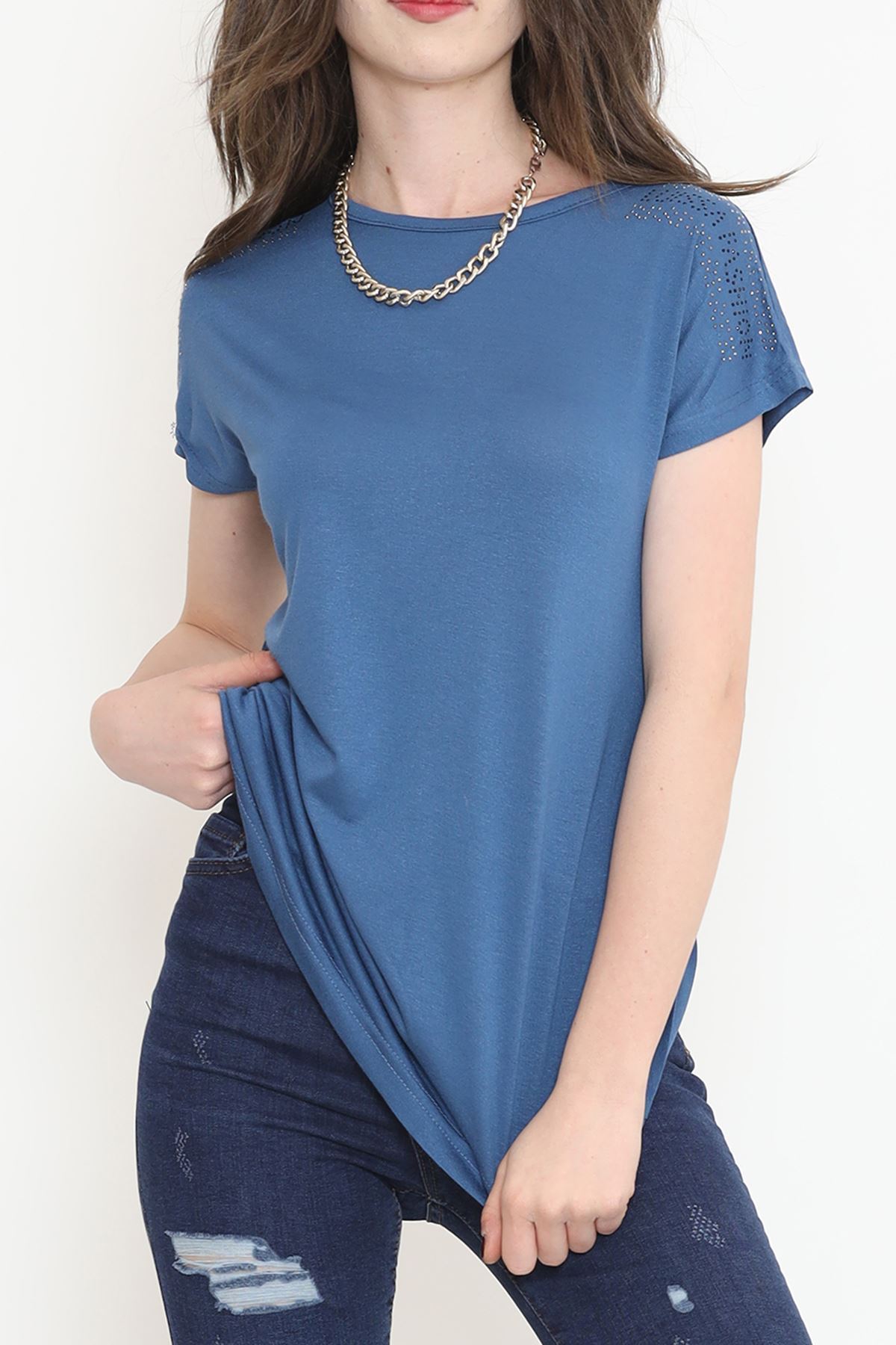 Omuz İşlemeli Bluz İndigo - 17148.599.