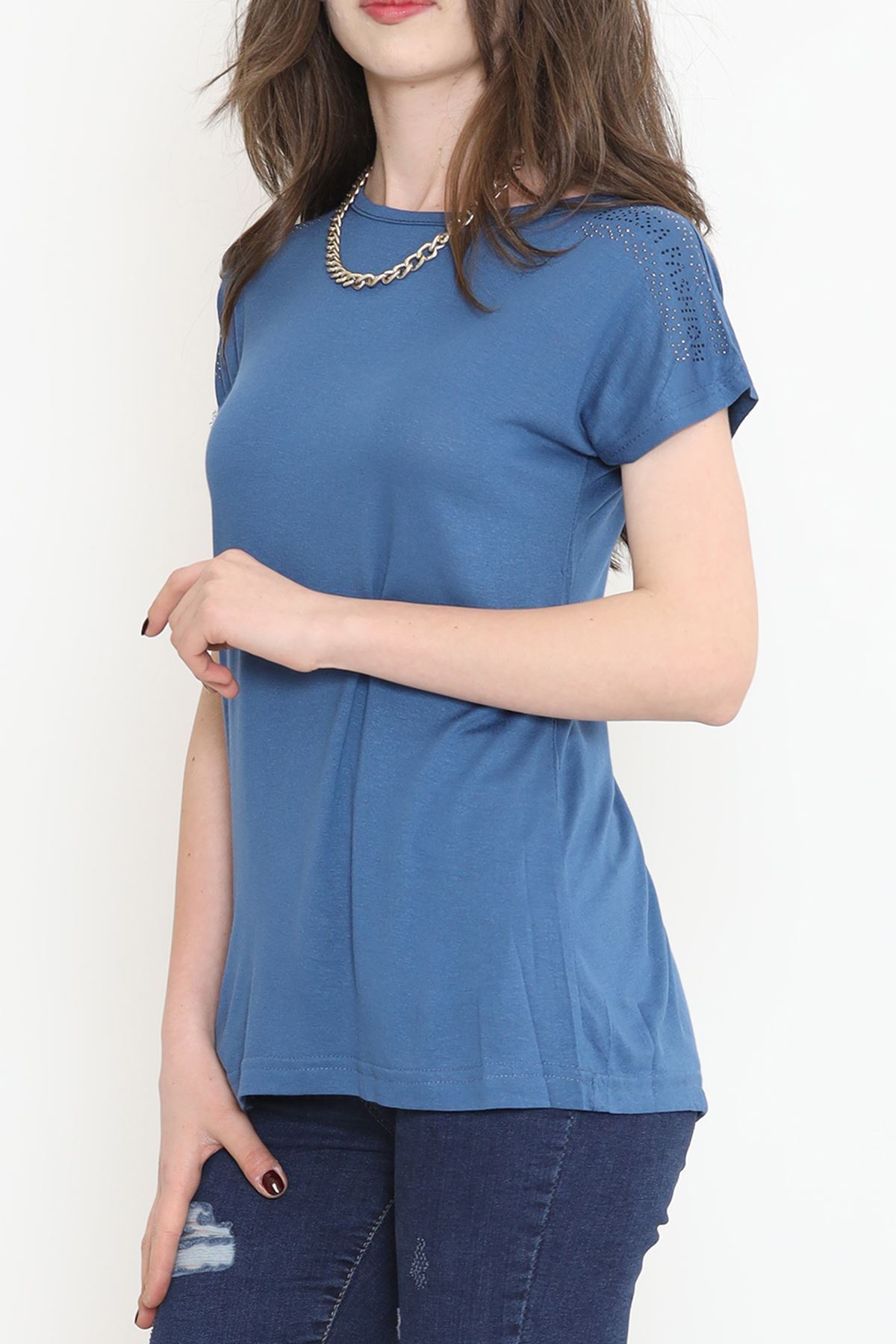 Omuz İşlemeli Bluz İndigo - 17148.599.