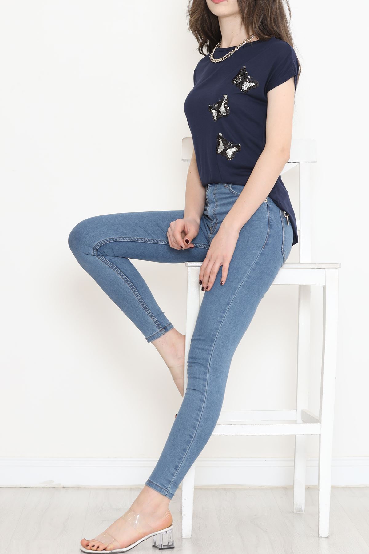 Kelebek Pul Detaylı Bluz Lacivert - 11326.599.