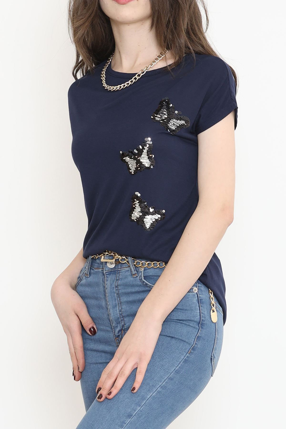 Kelebek Pul Detaylı Bluz Lacivert - 11326.599.