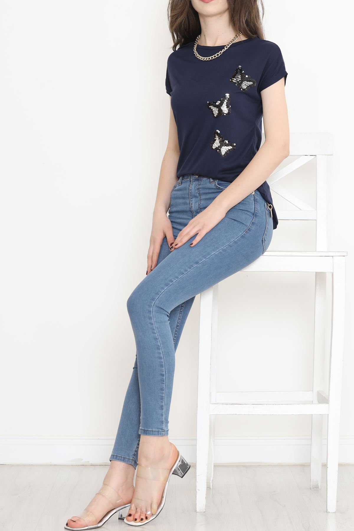 Kelebek Pul Detaylı Bluz Lacivert - 11326.599.