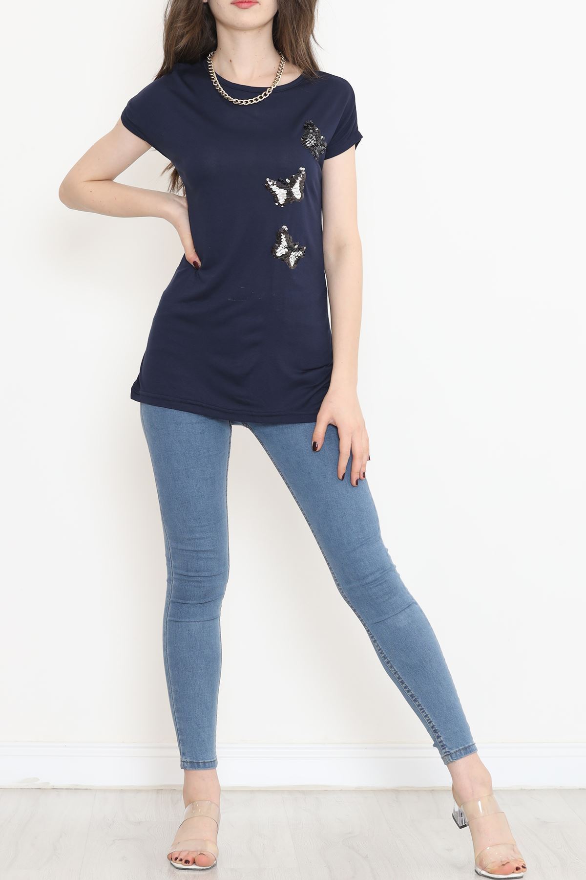 Kelebek Pul Detaylı Bluz Lacivert - 11326.599.