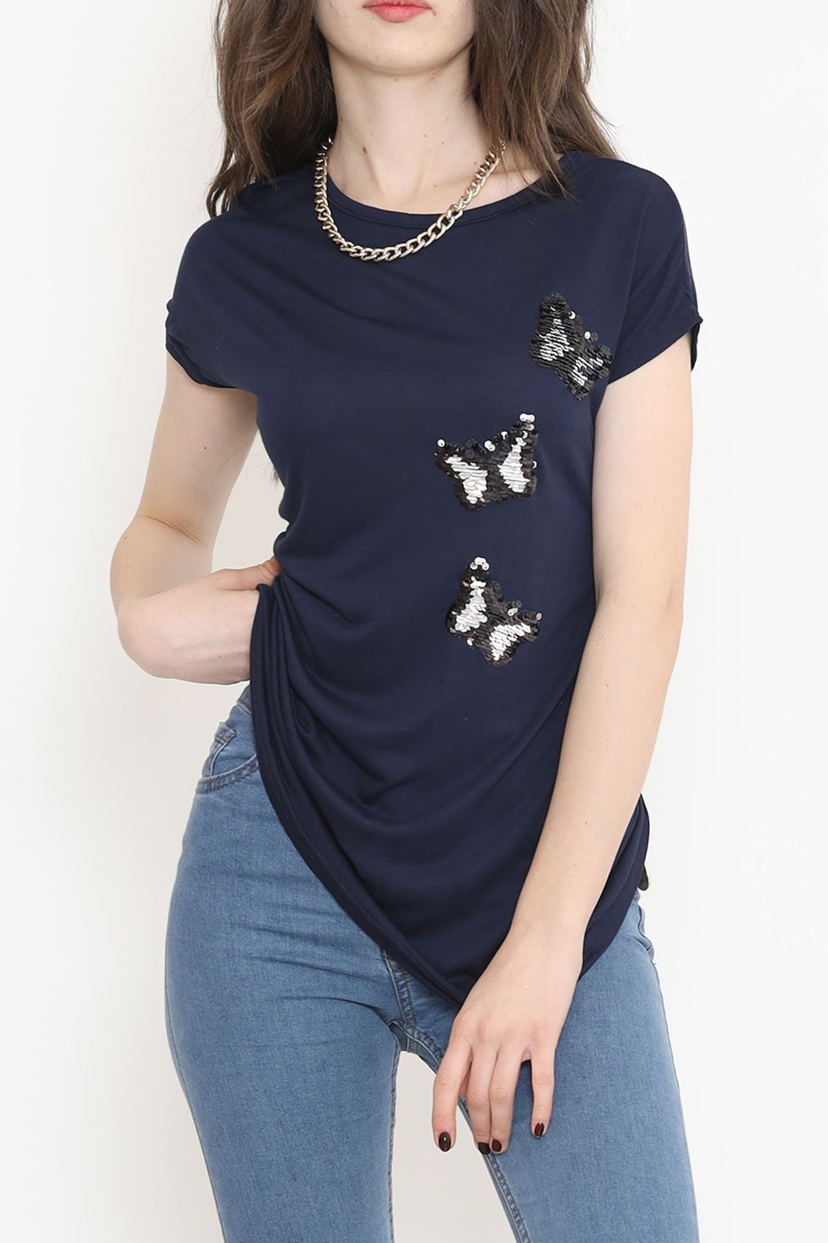 Kelebek Pul Detaylı Bluz Lacivert - 11326.599.