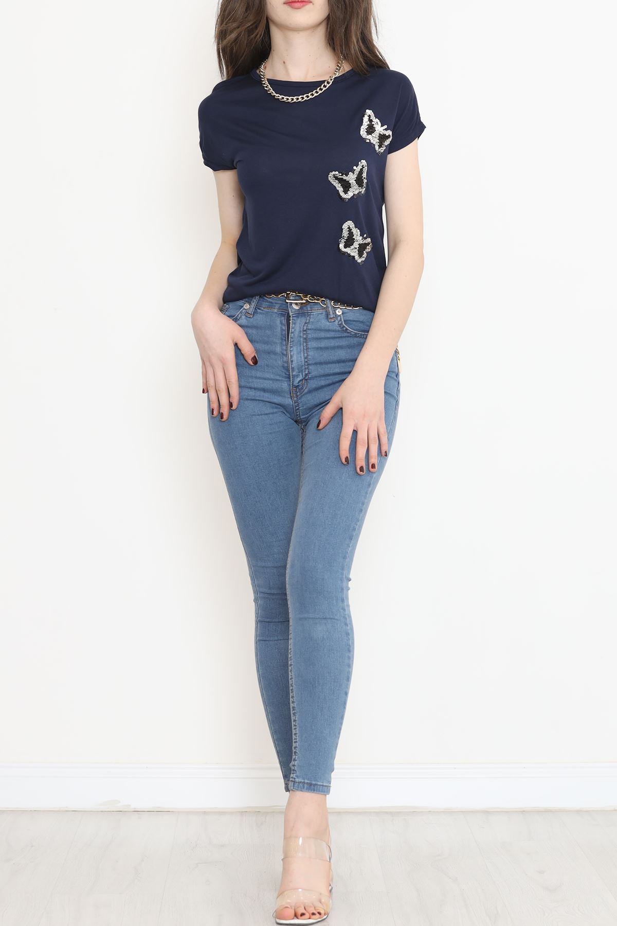 Kelebek Pul Detaylı Bluz Lacivert - 11326.599.