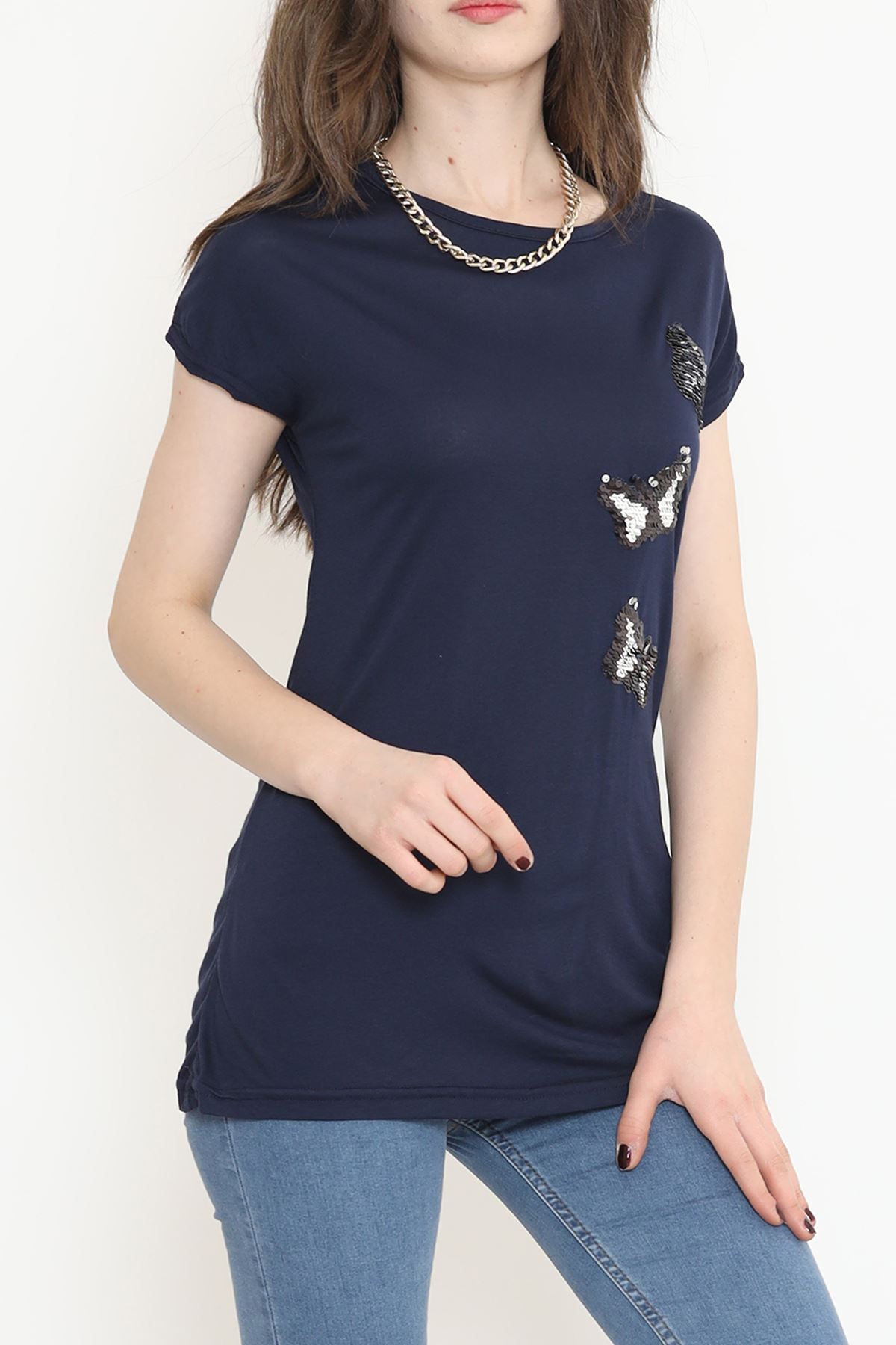 Kelebek Pul Detaylı Bluz Lacivert - 11326.599.