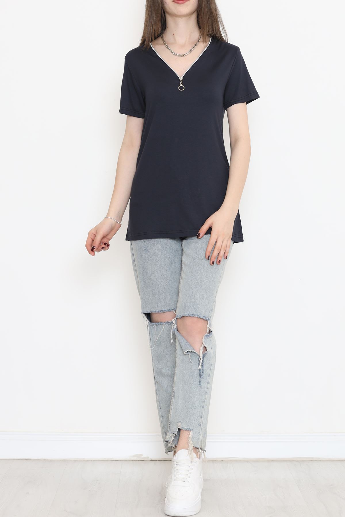 Fermuar Detaylı Bluz Koyufüme1 - 11366.599.