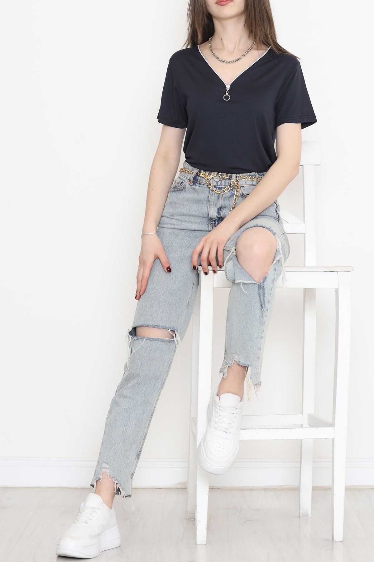 Fermuar Detaylı Bluz Koyufüme1 - 11366.599.