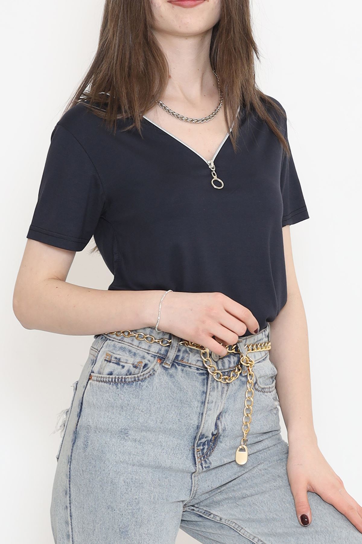 Fermuar Detaylı Bluz Koyufüme1 - 11366.599.