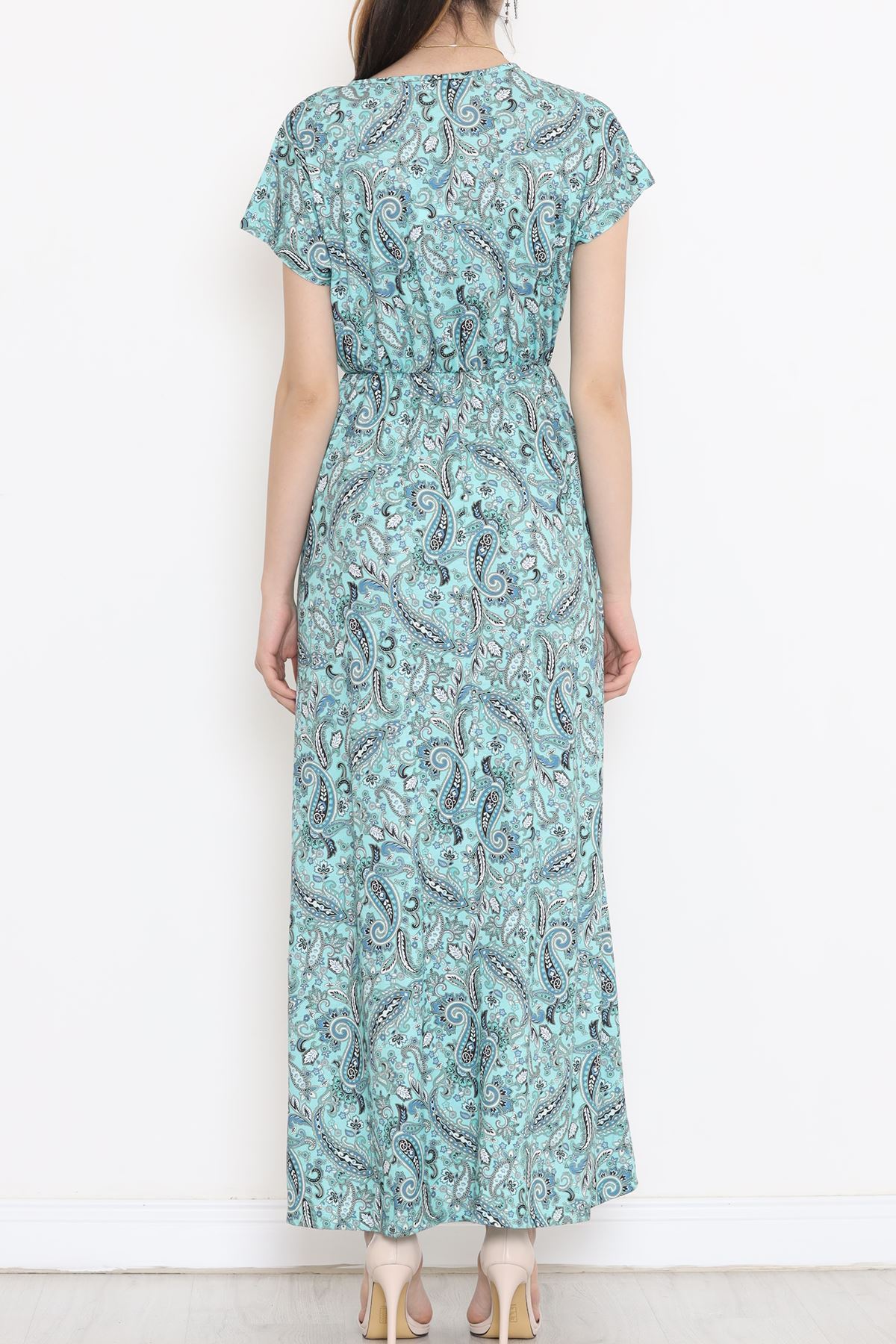 Kruvaze Yaka Desenli Elbise Mint - 1383.1256.