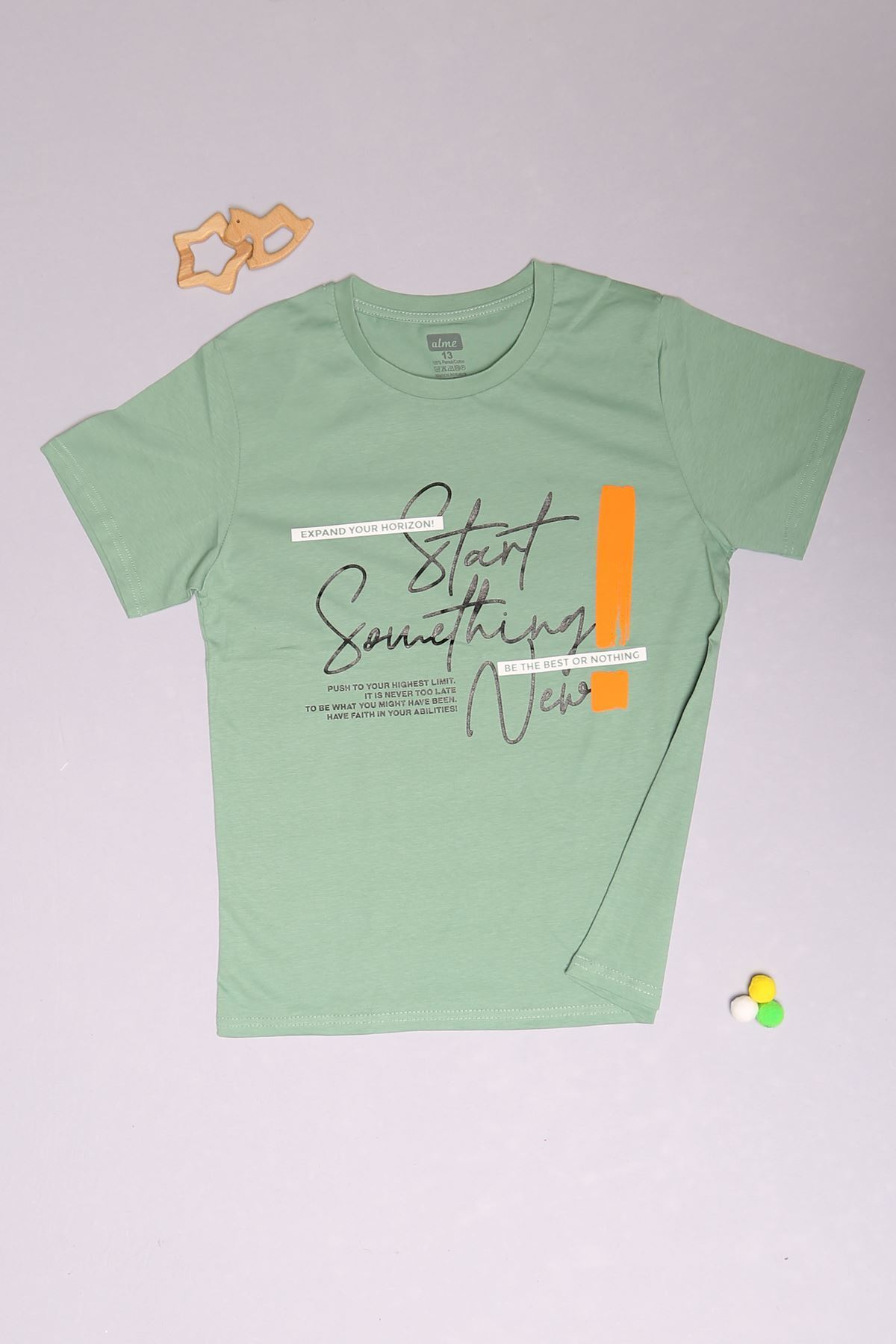 13-16 Yaş Baskılı Erkek Tişört Çağla - 424254.1576.