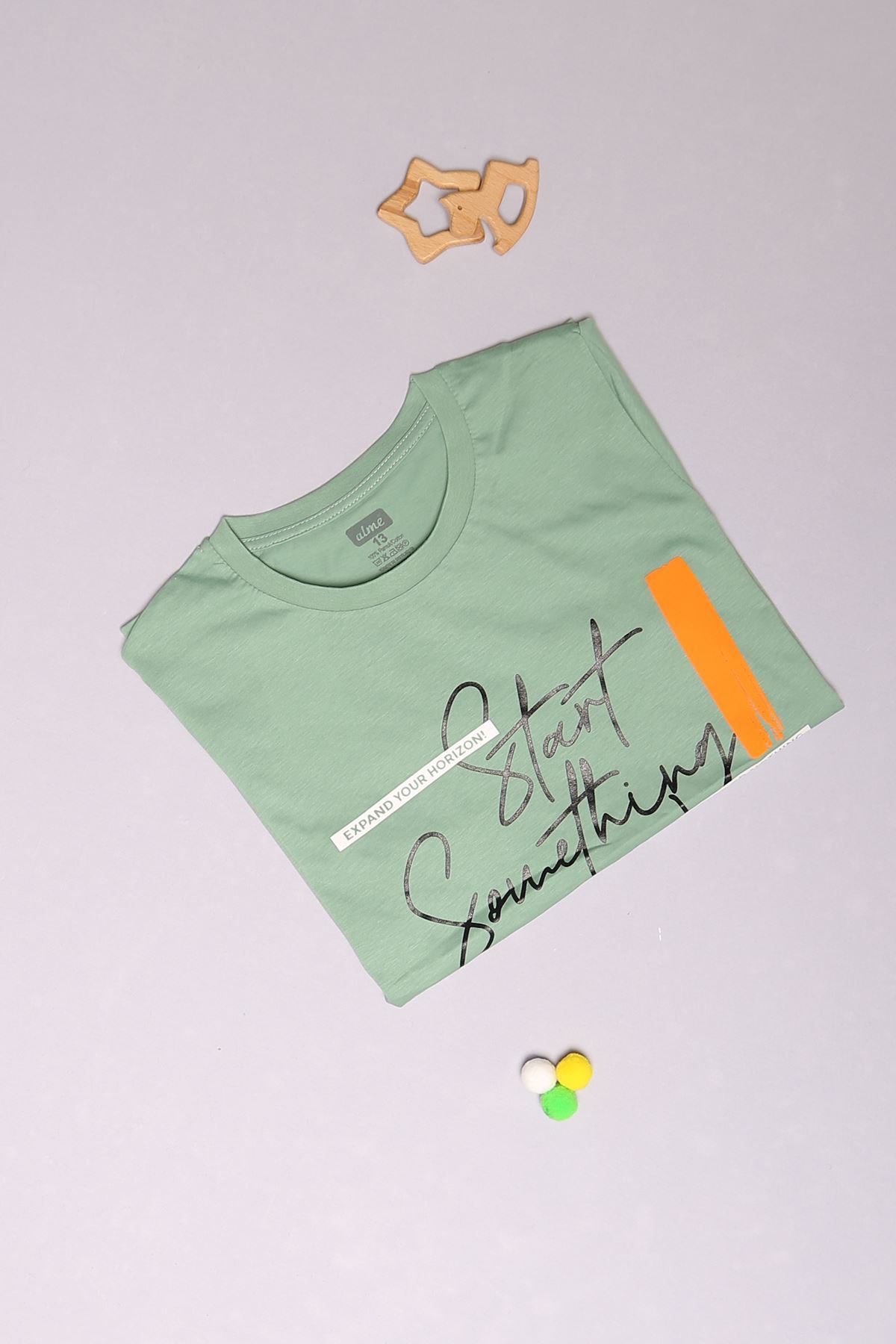 13-16 Yaş Baskılı Erkek Tişört Çağla - 424254.1576.