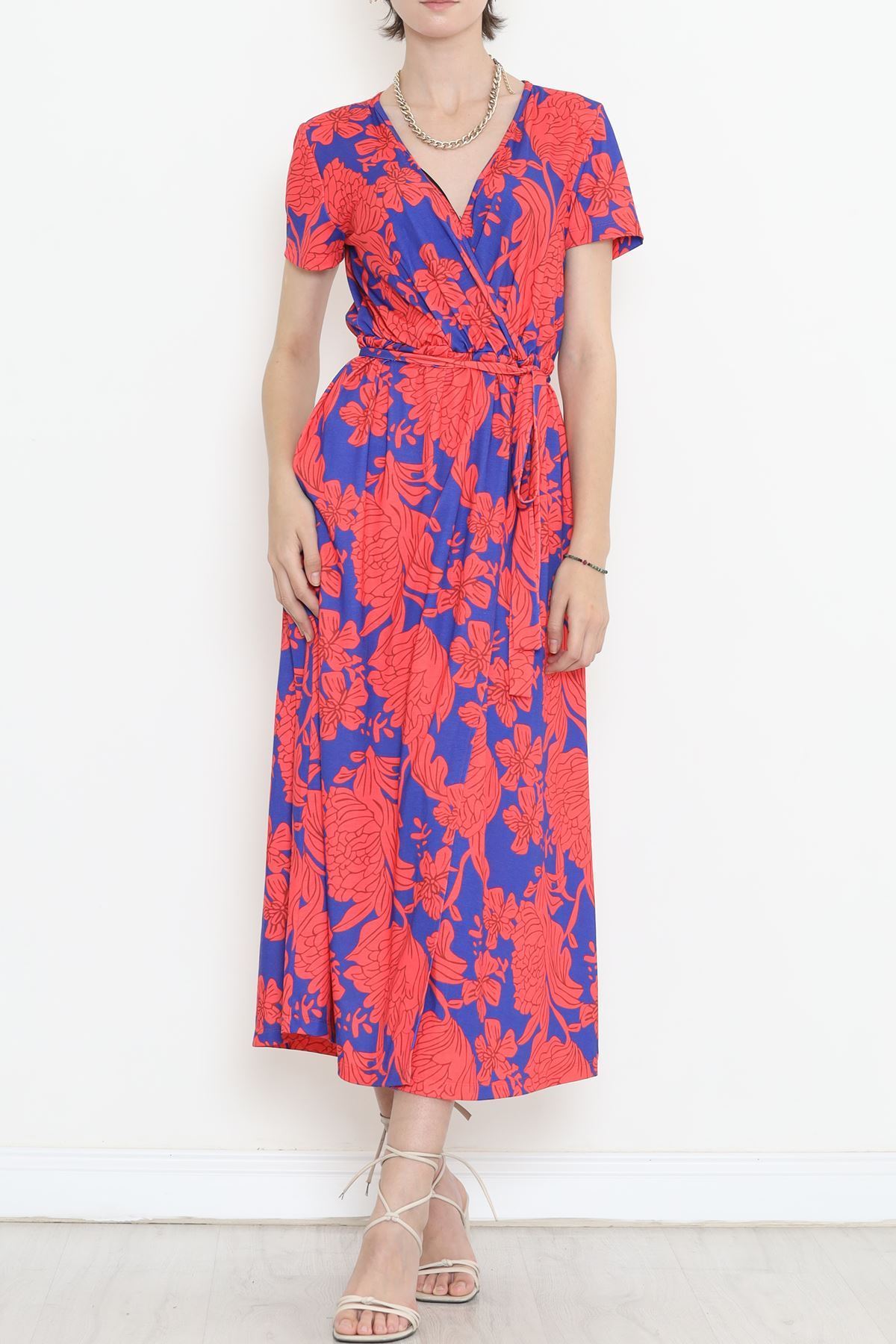 Kruvaze Yaka Desenli Elbise Yavruağzı - 1386.1256.