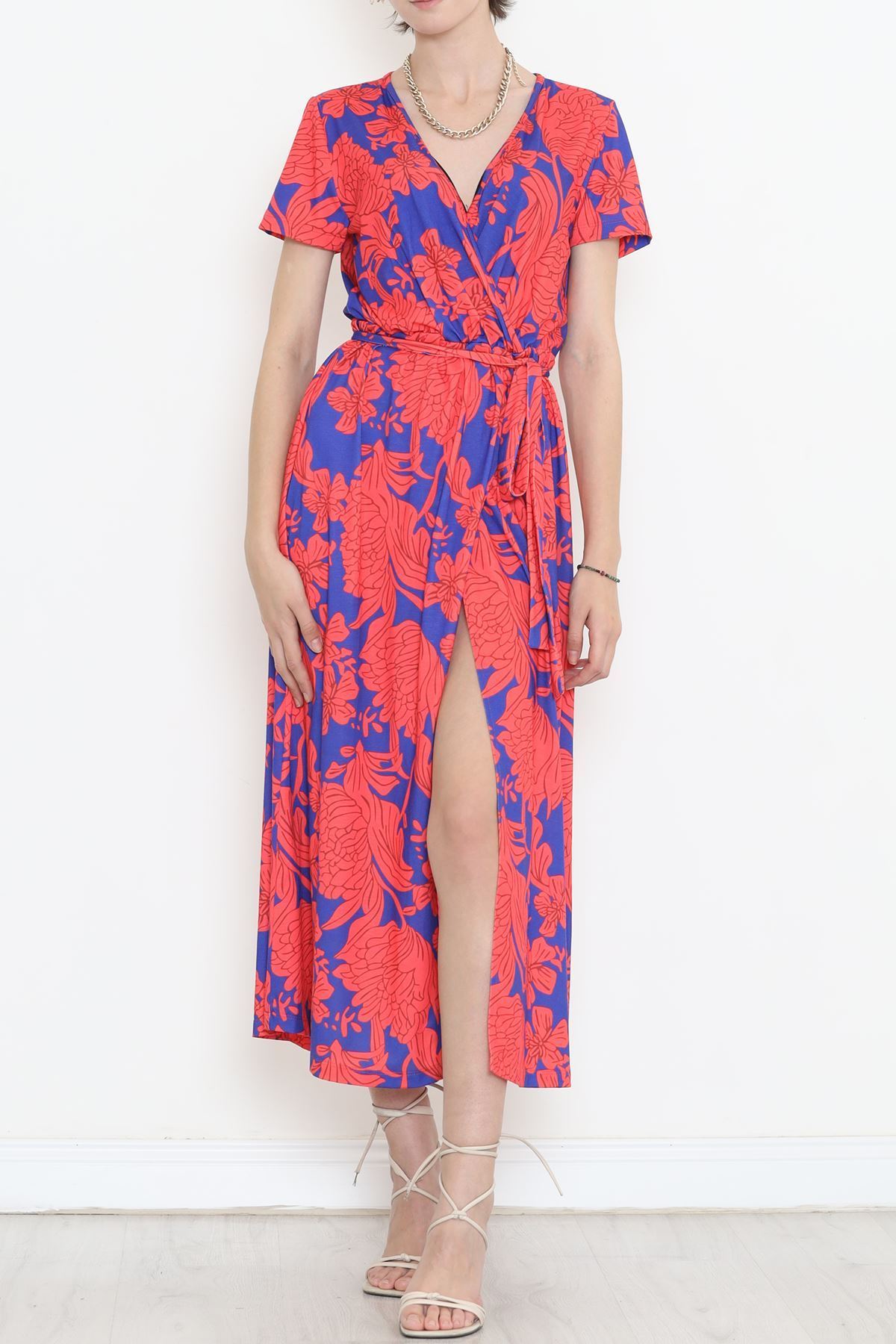 Kruvaze Yaka Desenli Elbise Yavruağzı - 1386.1256.