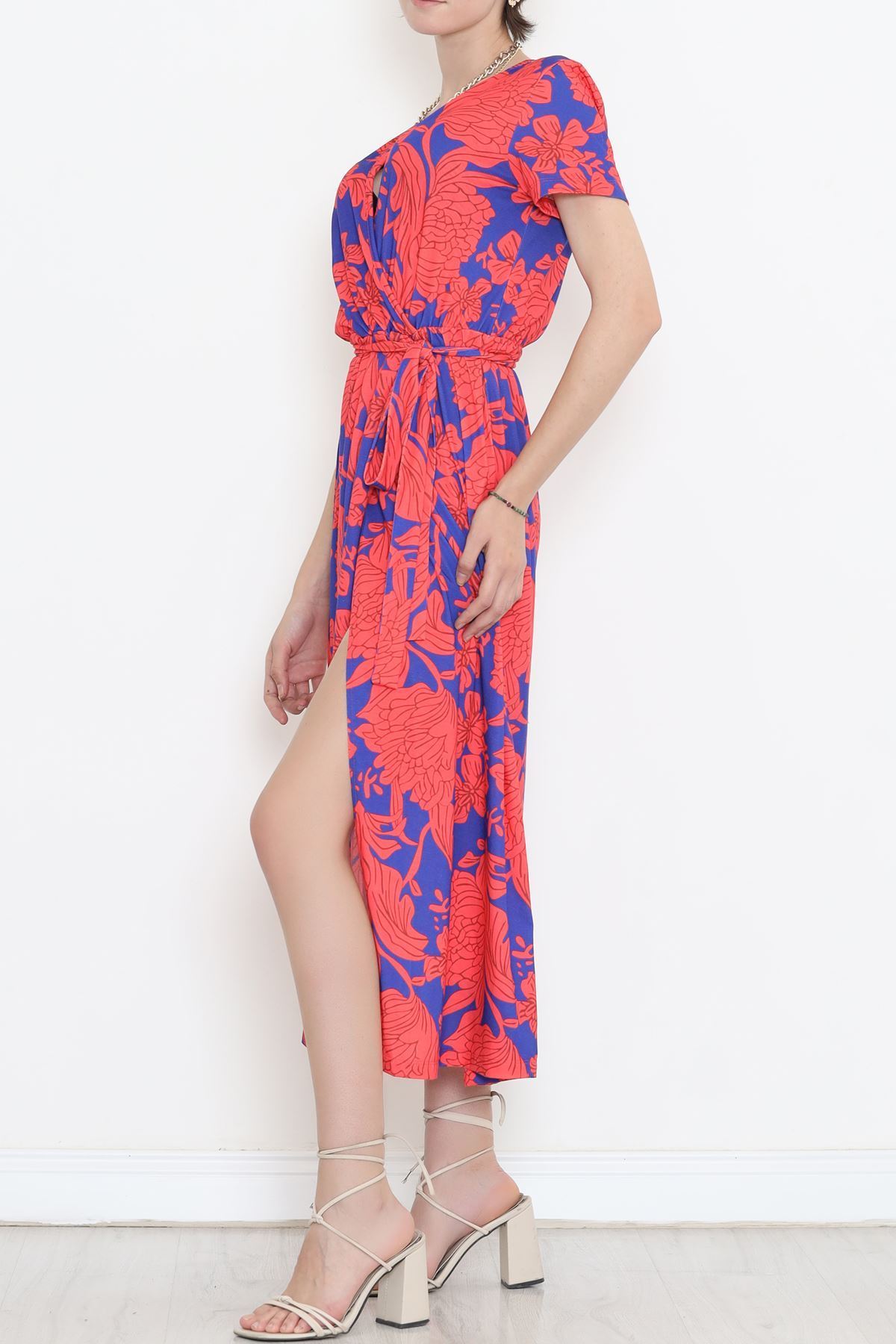 Kruvaze Yaka Desenli Elbise Yavruağzı - 1386.1256.