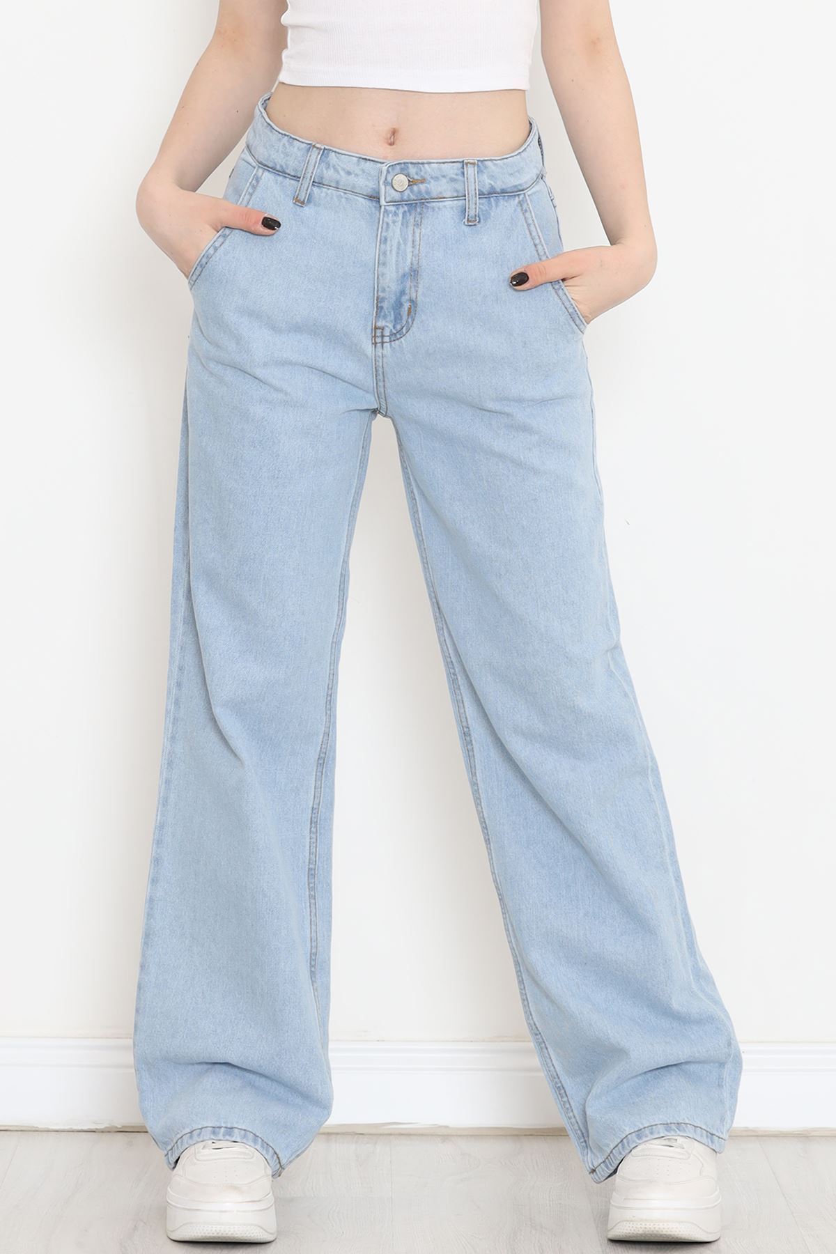 Yan Cepli Palazzo Kot Pantolon Açıkmavi - 18257.1831.