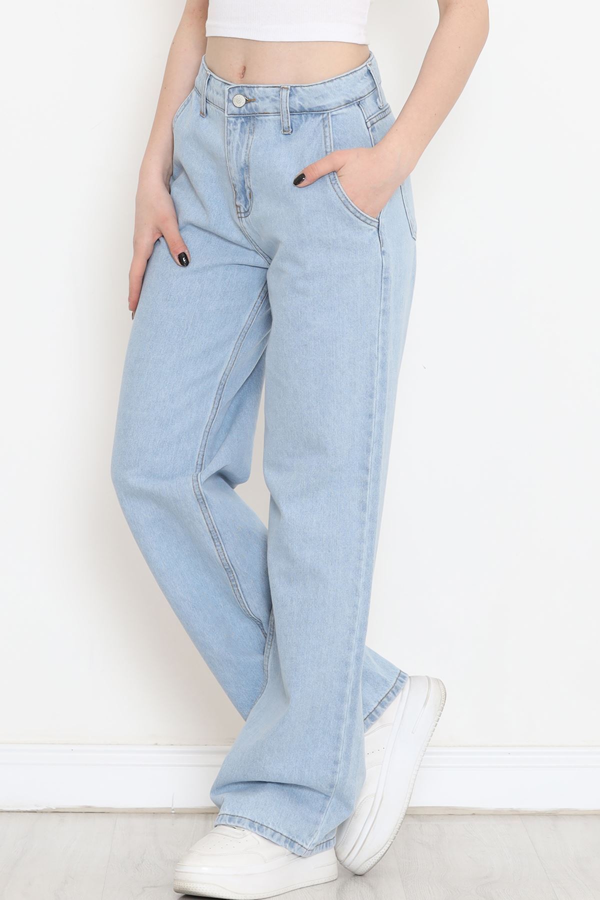 Yan Cepli Palazzo Kot Pantolon Açıkmavi - 18257.1831.