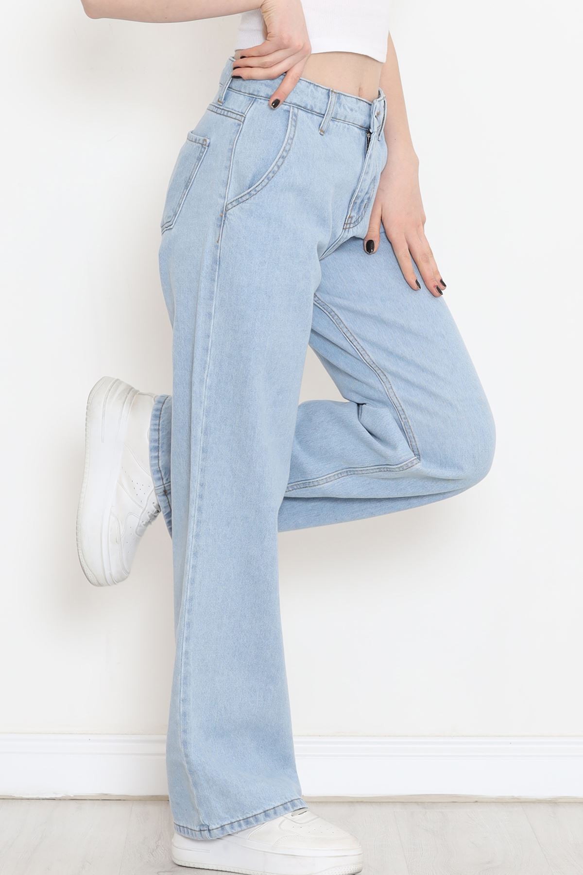 Yan Cepli Palazzo Kot Pantolon Açıkmavi - 18257.1831.