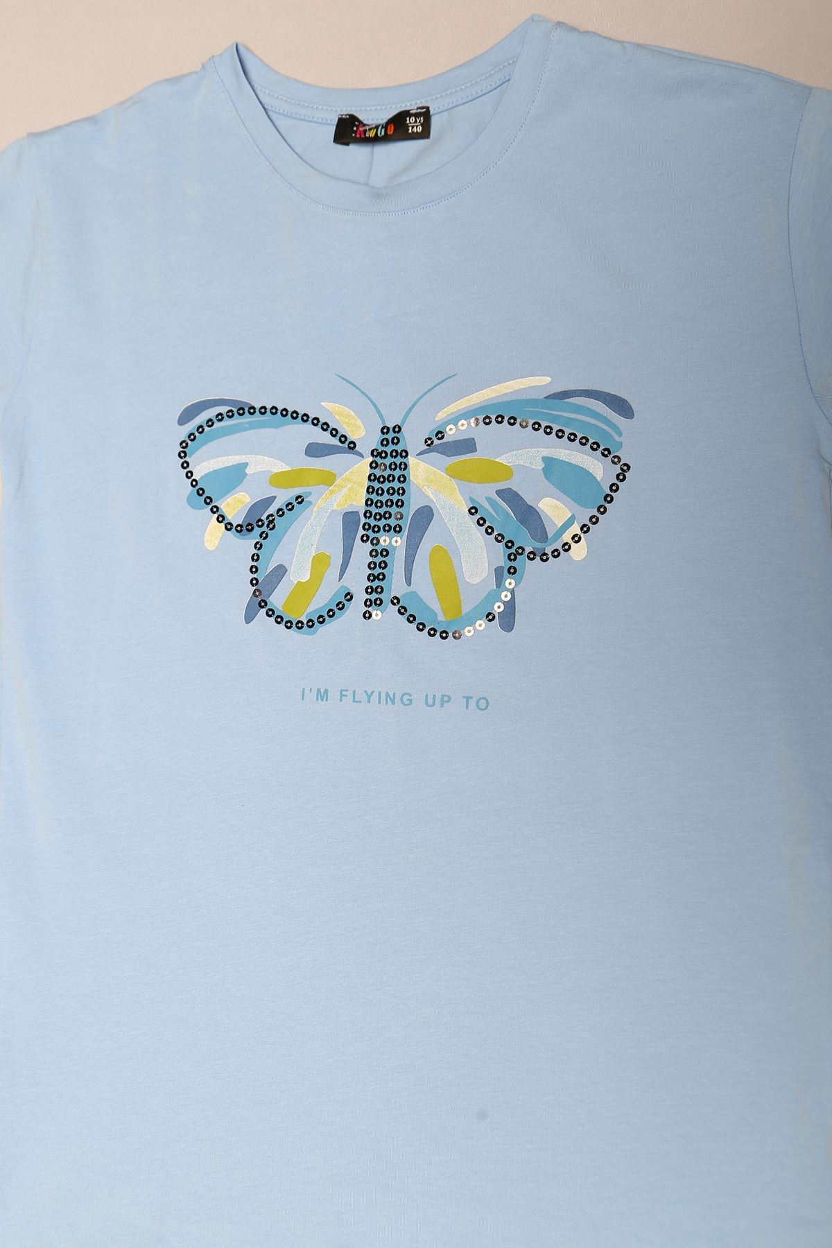 10-16 Yaş Baskılı Çocuk Tişört Mavi - 17794.1567.