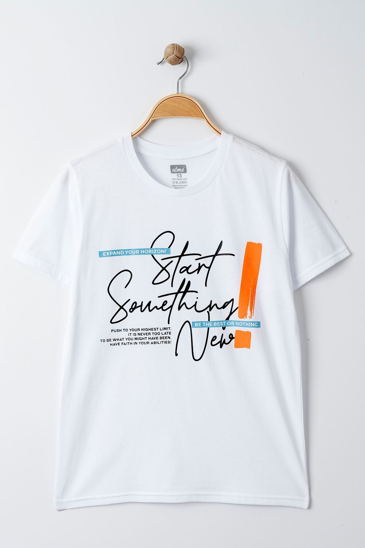 13-16 Yaş Baskılı Erkek Tişört Beyaz - 424254.1576.