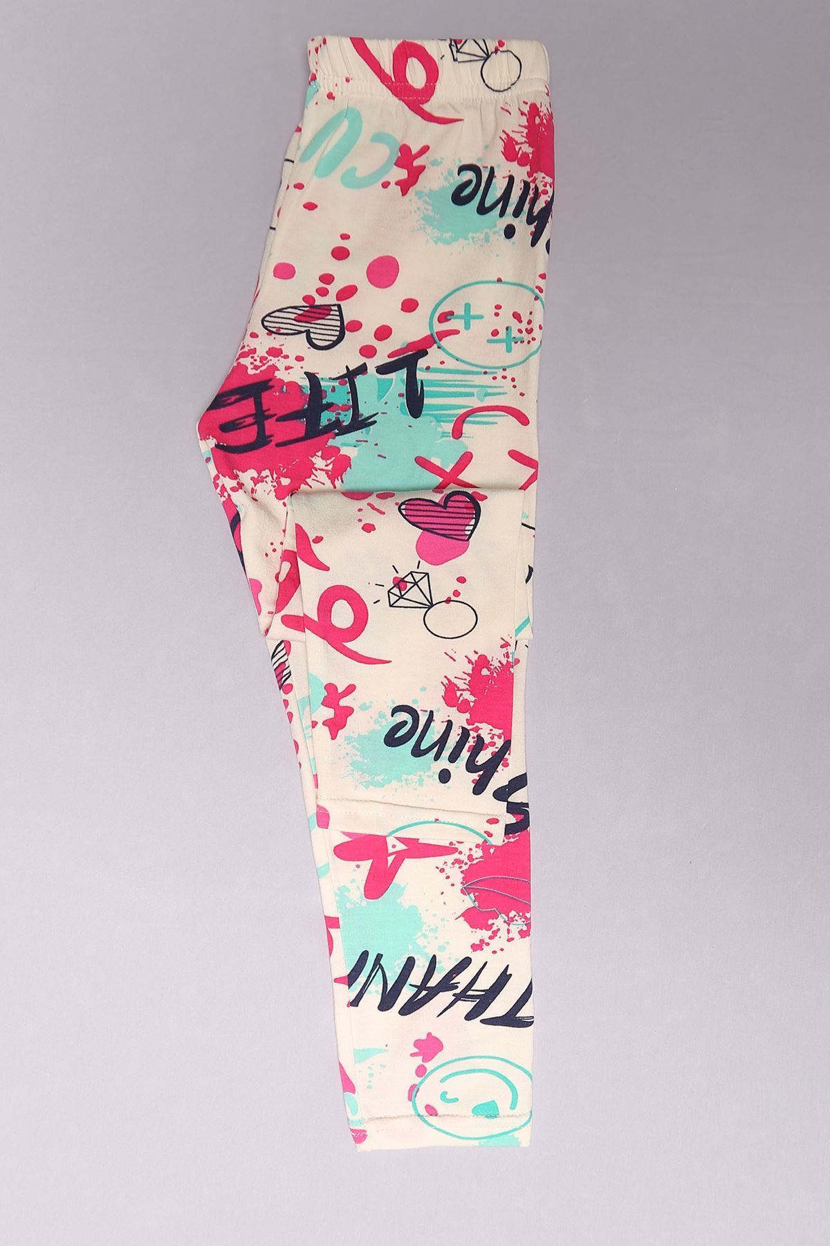 3-8 Yaş Desenli Kız Çocuk Tayt Beyaz - 170.1776.